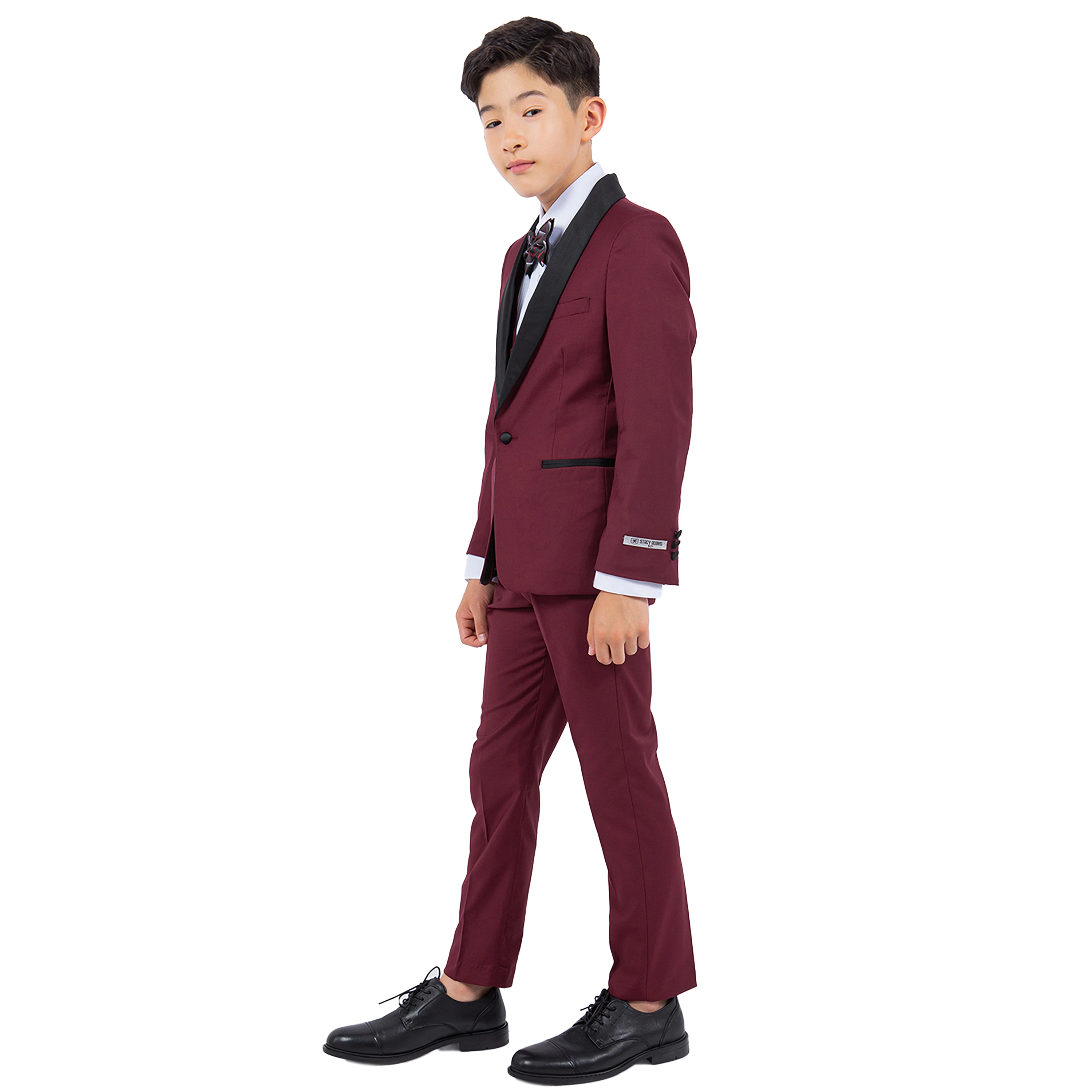 Stacy Adams Boys 5-Piece Slim Fit Tuxedo Set - Jacket, Vest, Pants, Shirt, Bow Tie