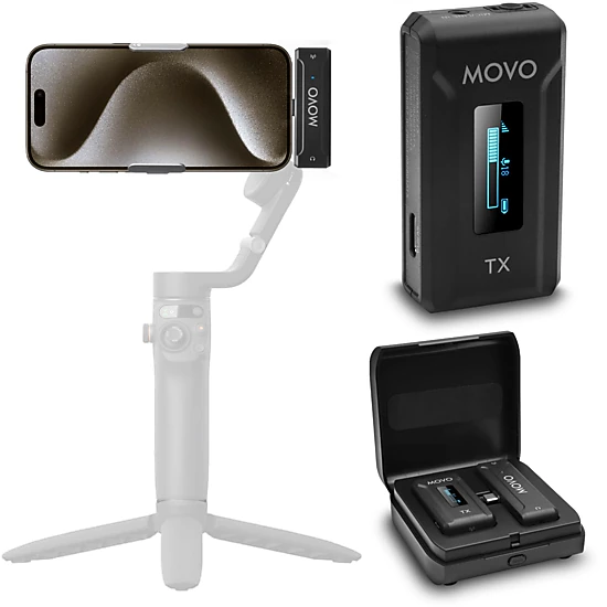 Movo WMX-2-C Wireless Microphone for iPhone 15/16 with Charging Case - 7HR Battery Wireless Lavalier Microphone
