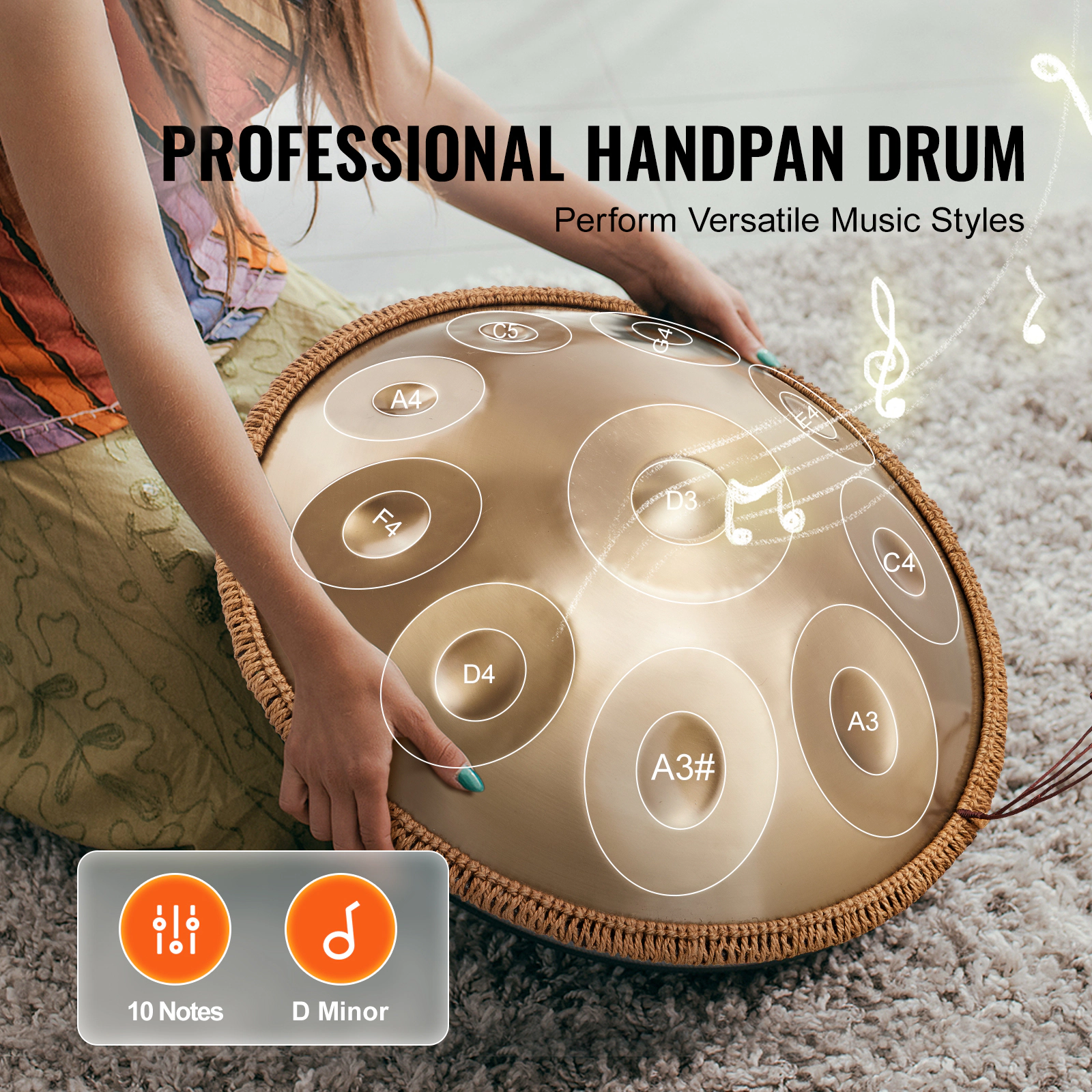 HONGGE Handpan Drum 22 in D Minor with Mallets, Stand & Carry Bag, Steel Healing Sound Percussion for Adults Beginners