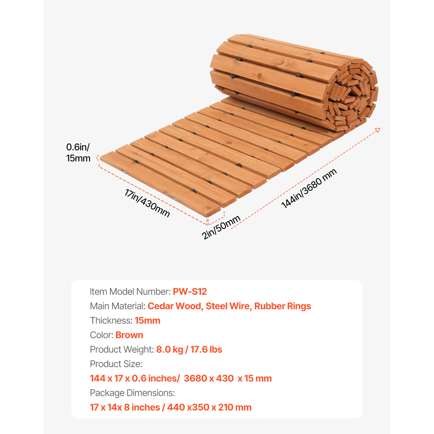 HONGGE Wooden Garden Pathway L 17 in W Non-Slip Straight Garden Walkway Roll Out Cedar Outdoor Walkway Path with Wire