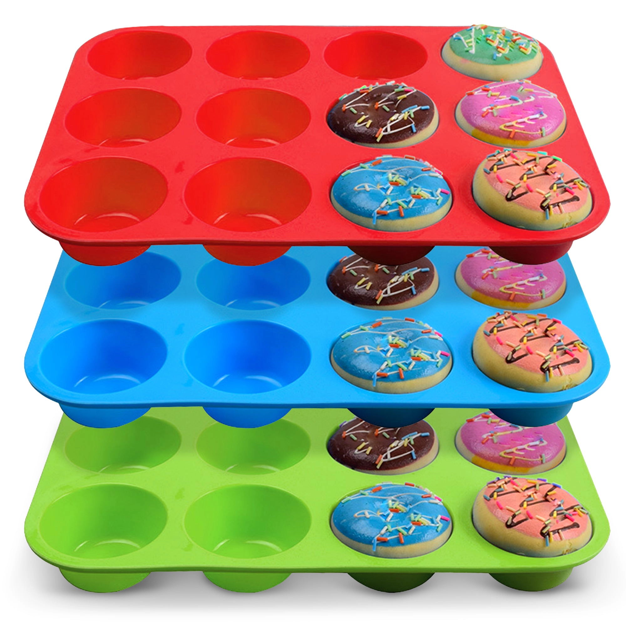 Cheer Collection Set of 3 Non-Stick Silicone Muffin Pans – BPA-Free