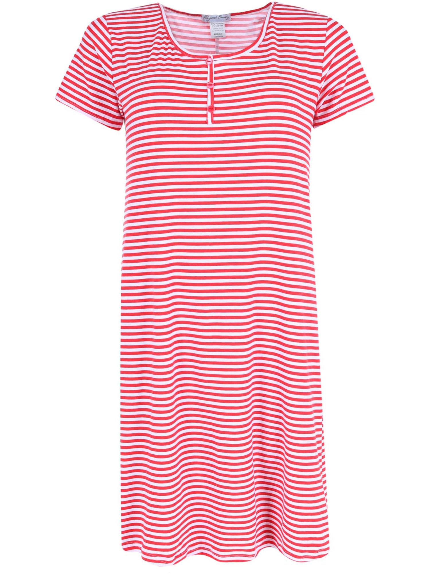 Elegant Emily Women's Striped Henley Nightgown
