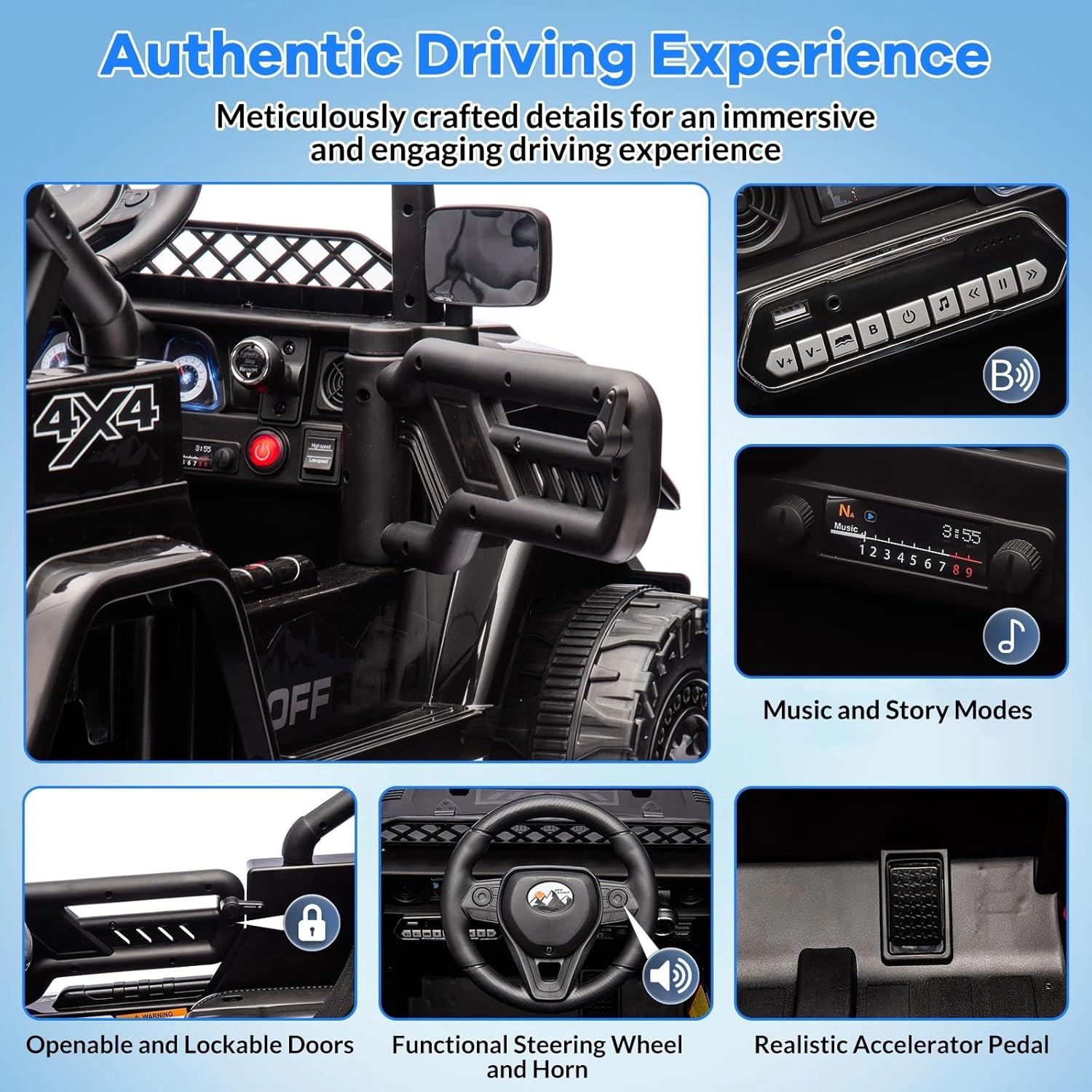 12V 2-Seater Kids Ride-On Truck w/Remote, 5MPH Max, LED Lights, Music,  Electric Car Toy for Ages 3–8