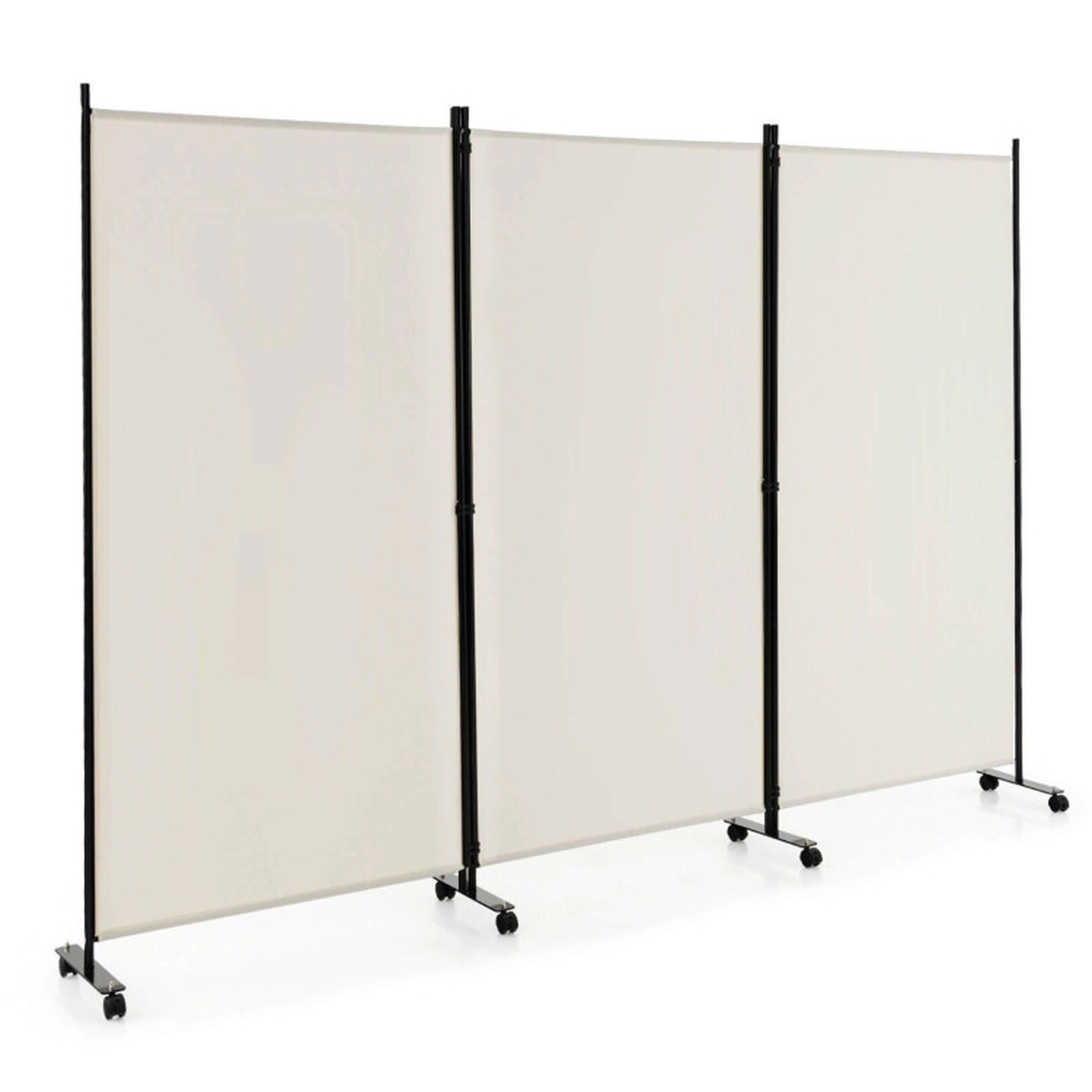 SUGIFT White 3-Panel 103-in Wide 71-in Tall Folding Room Divider and Privacy Screen with Lockable Wheels