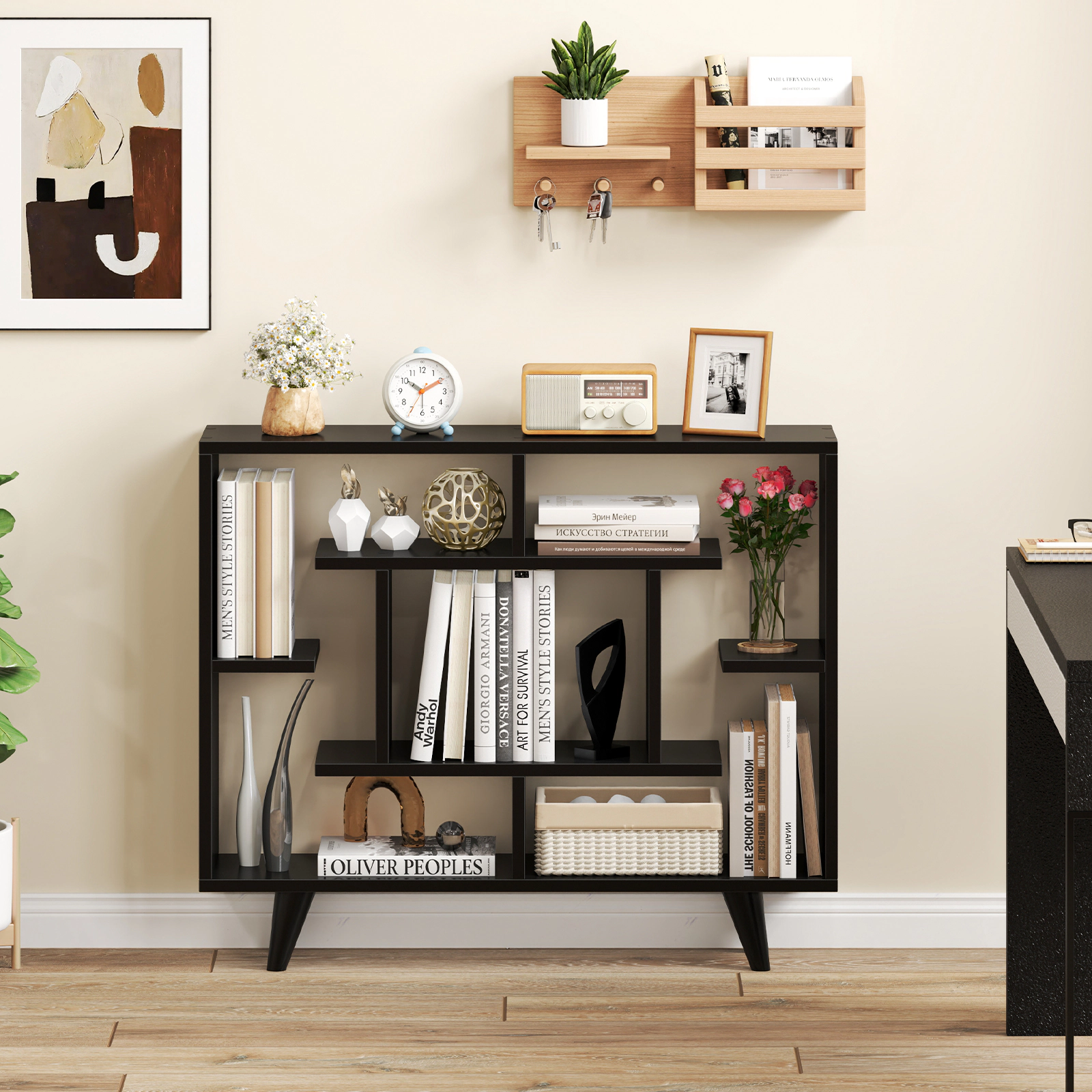 Costway Bookshelf Geometric Bookcase w/ Anti-Tipping Kit Storage Shelving Unit White