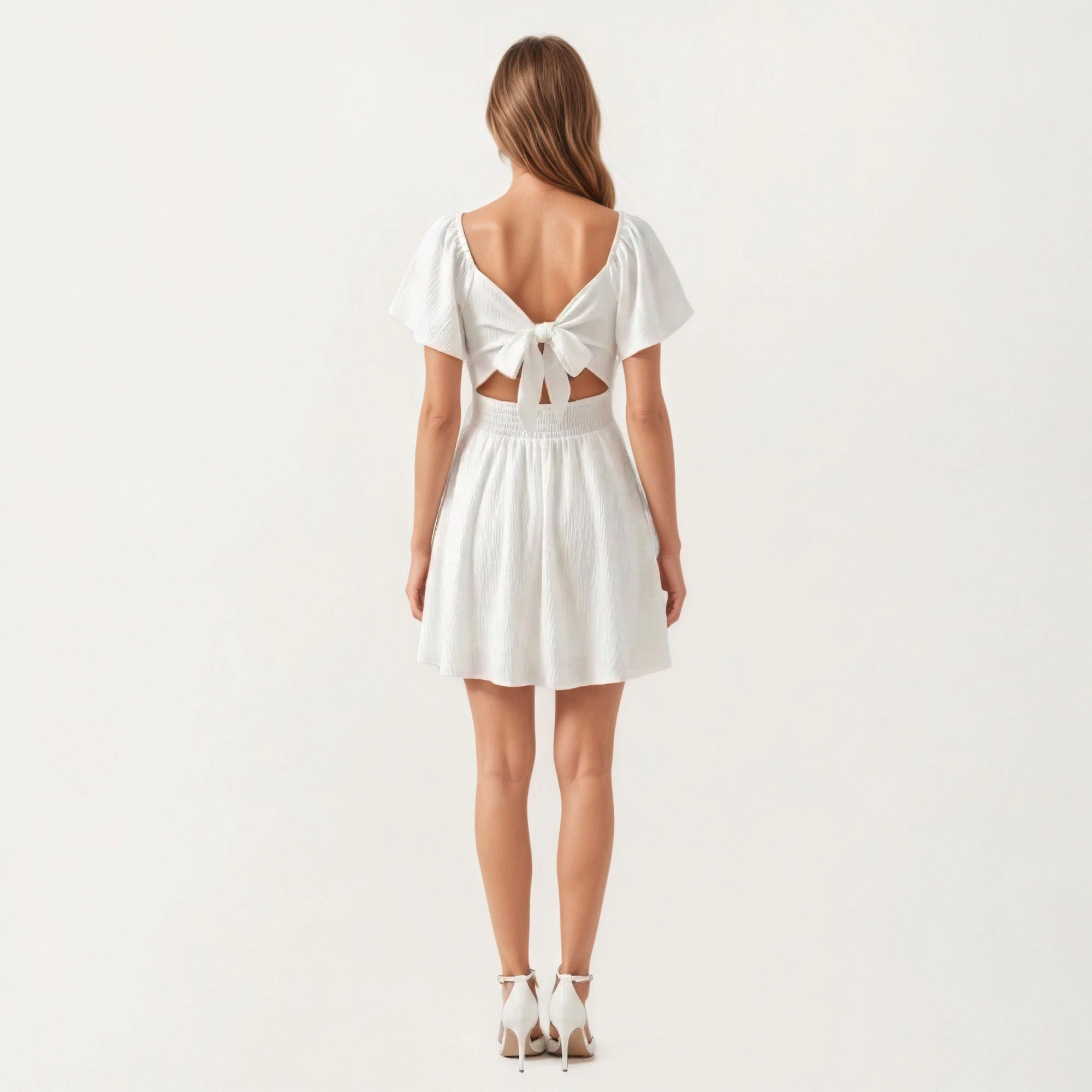 Anna-Kaci Womens Sweetheart Twist Front Flutter Sleeve Mini Dress