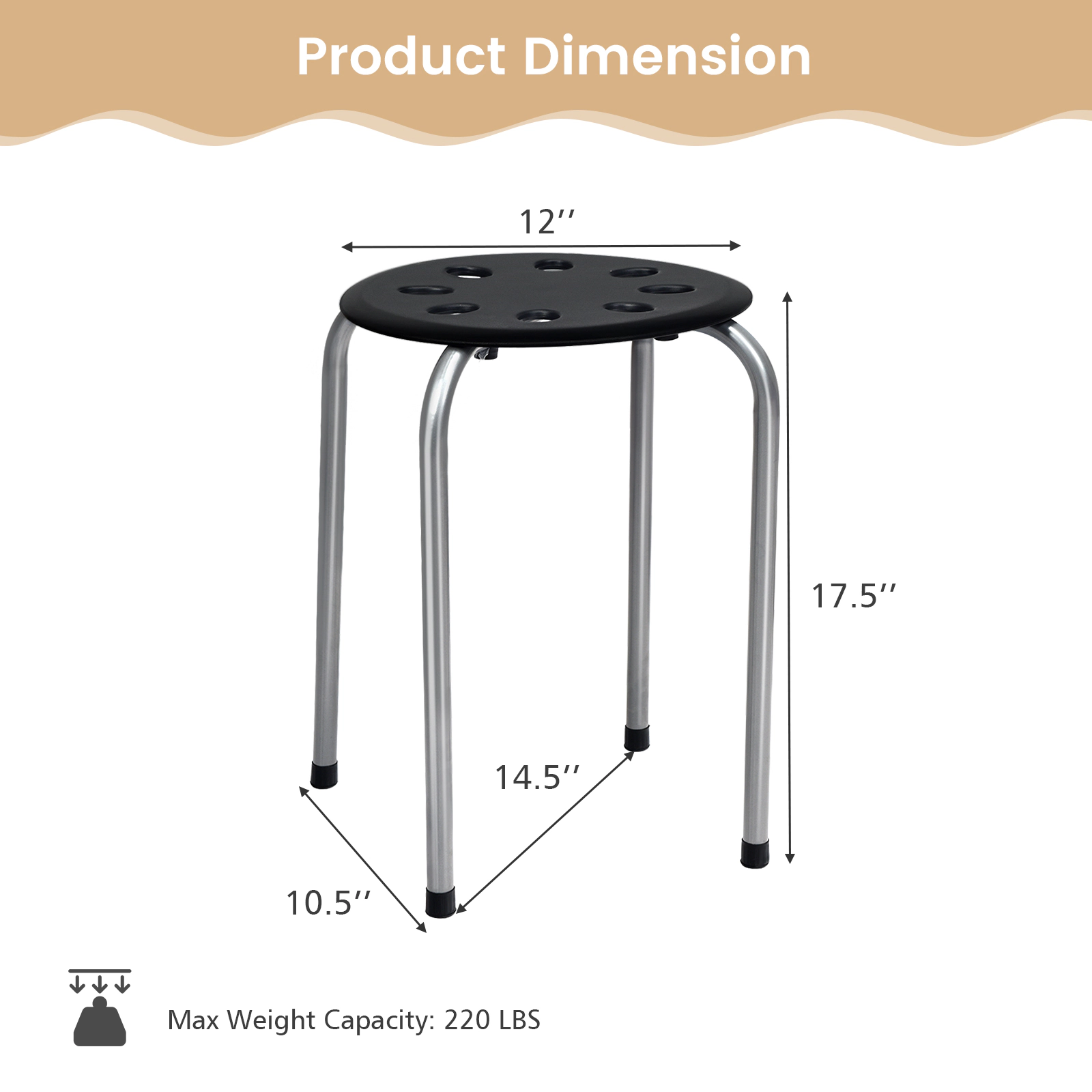 SUGIFT Set of 6 Portable Stackable Plastic Stools 220-Lb Capacity Gray with Steel Frame