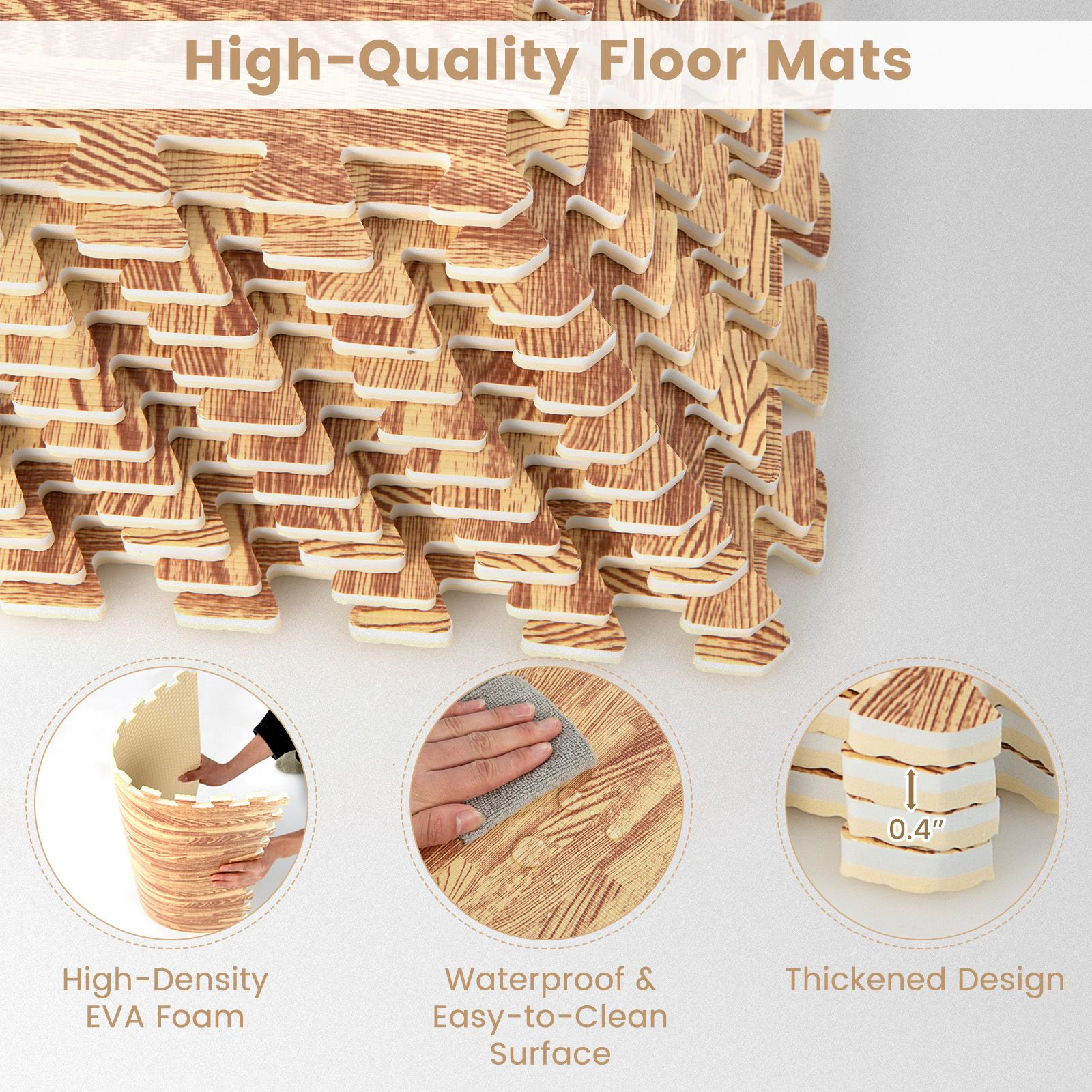 SlickBlue Brown Square EVA Foam Floor Mat Tiles with Borders