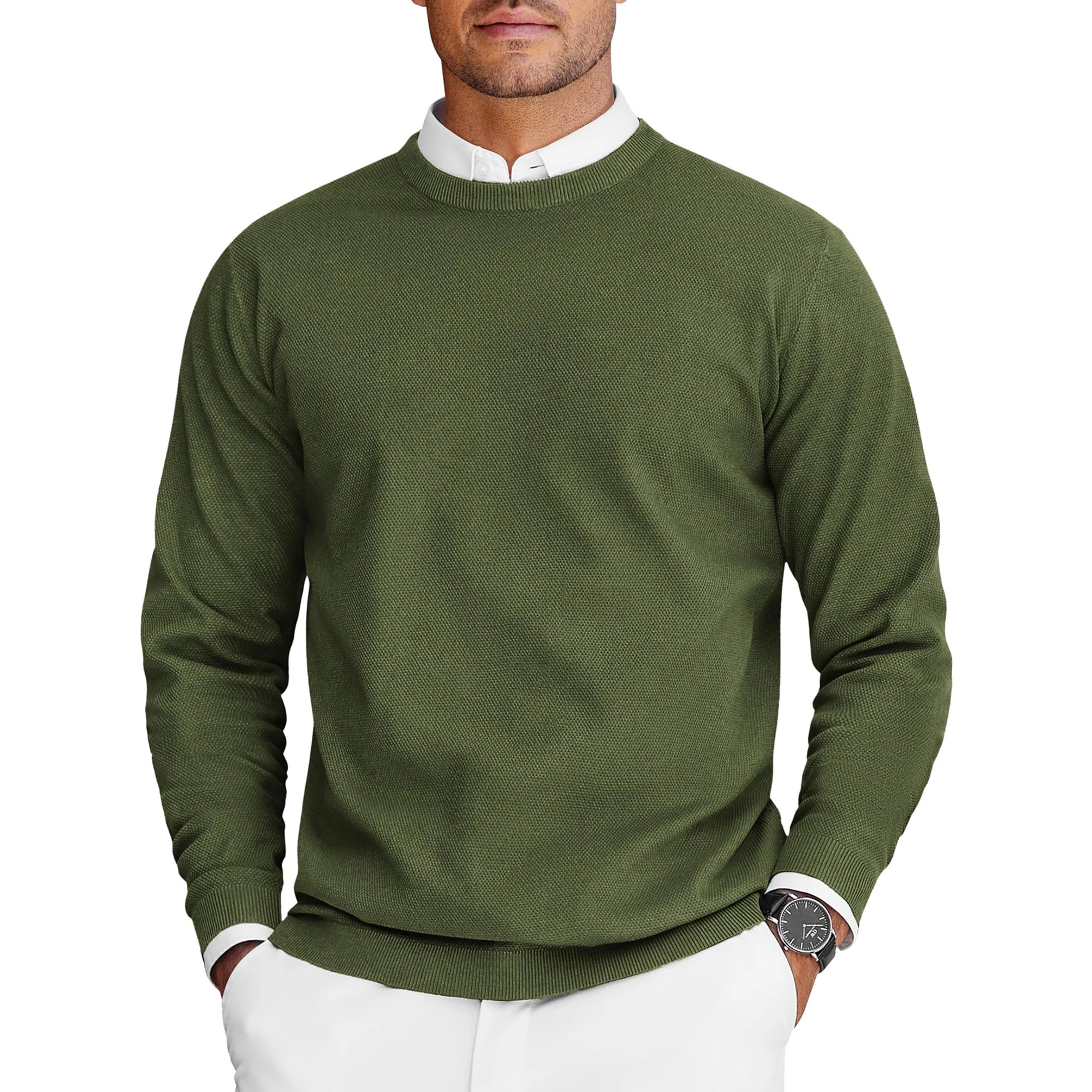 COOFANDY Mens Classic Crew Neck Sweater Long Sleeve Ribbed Trim Pullover Fall Tops