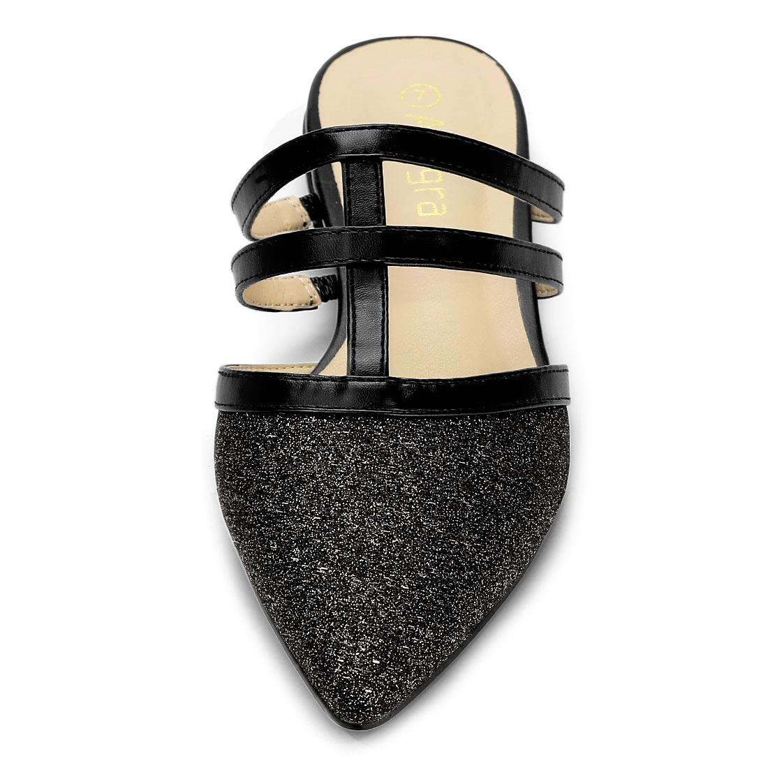 BLISSFUL STEP Women's Glitter Pointed Toe Flat Slip On T Strap Mules Sandals