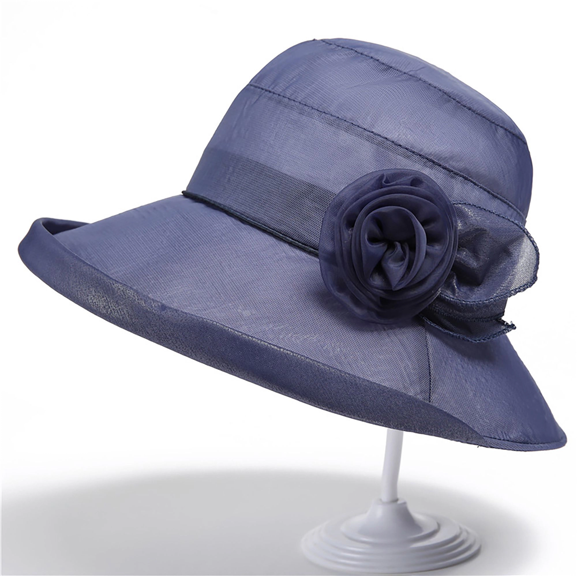 Anna-Kaci Womens Wide Brim Mesh Sun Hat Elegant Flower Accent Summer Garden Party