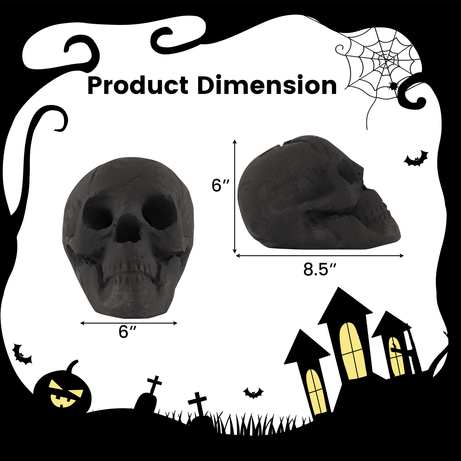 SUGIFT Charred Look Ceramic Fiber Open Eye Socket Halloween Fire Pit Skull 8.5-in x 6-in x 6-in 1.5-lb Black