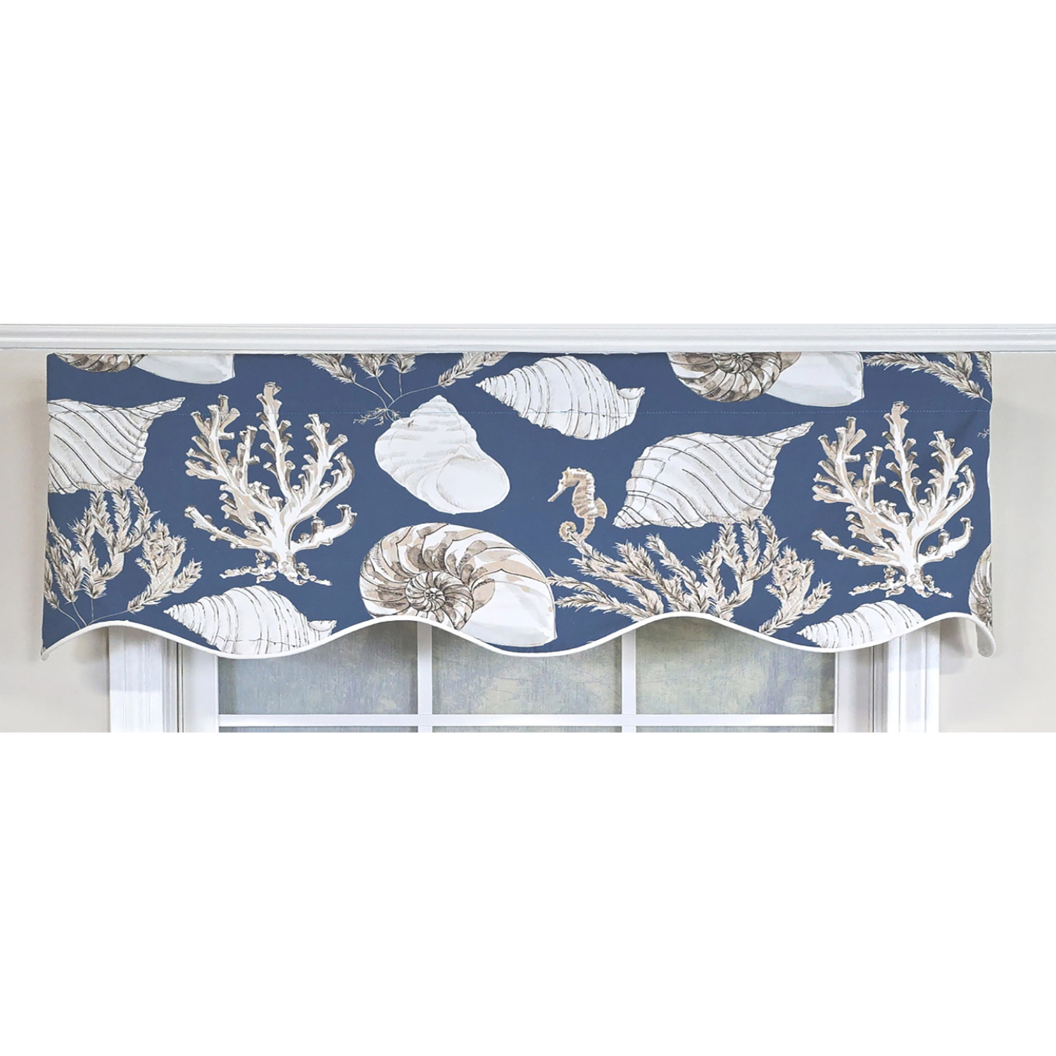 RLF Home 100% Cotton Seascape Provance  Fully lined Windows Rod Pocket Valance 50" x 15"  Blue