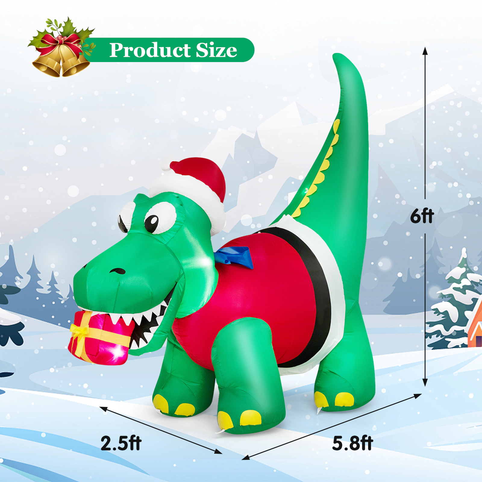 SUGIFT Inflatable Dinosaur Christmas Yard Decoration with LED Lights 6-ft Tall Green