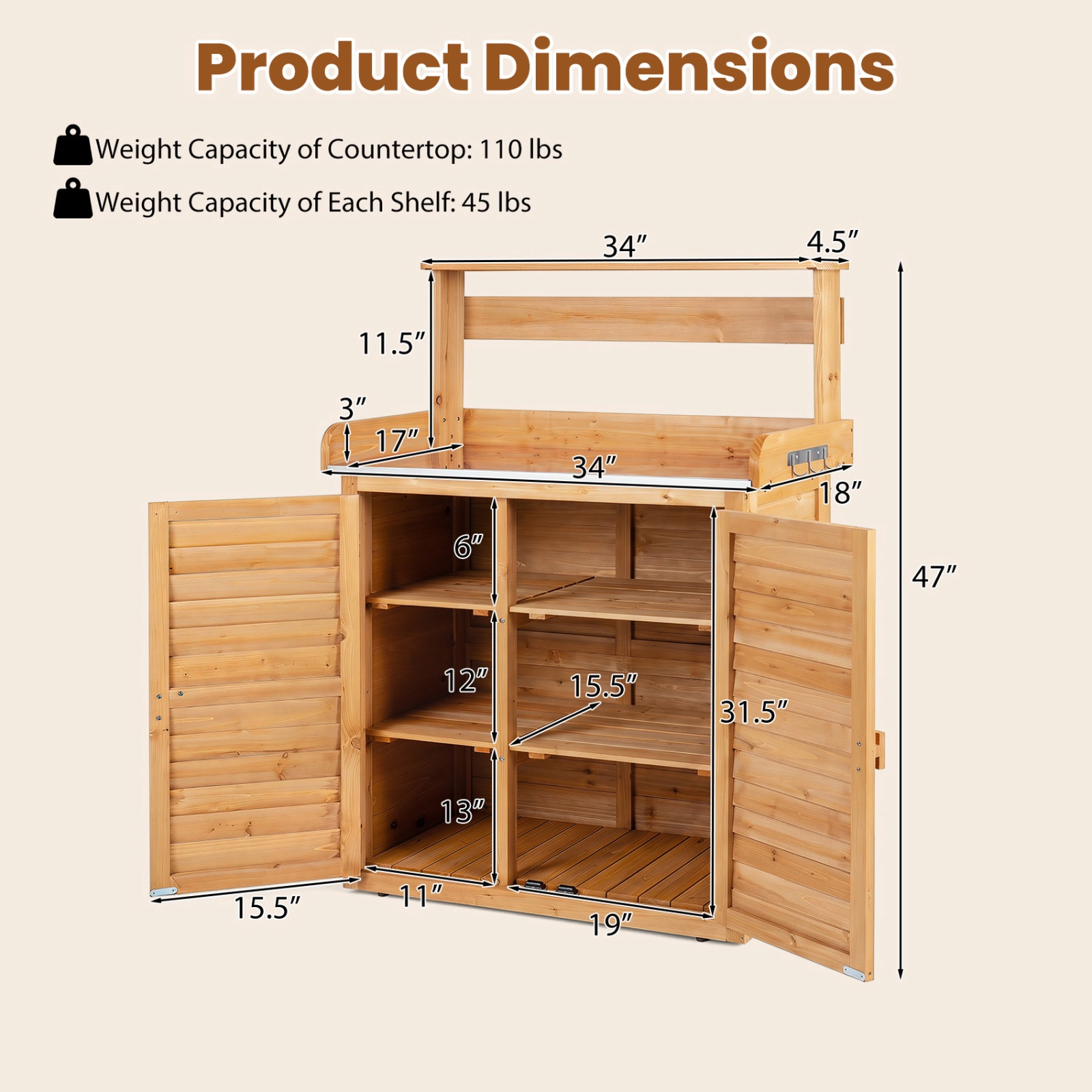 SUGIFT Wood Plant Workstation with Stainless Steel Tabletop and Removable Shelves 110-lb Tabletop Capacity Gray/Yellow
