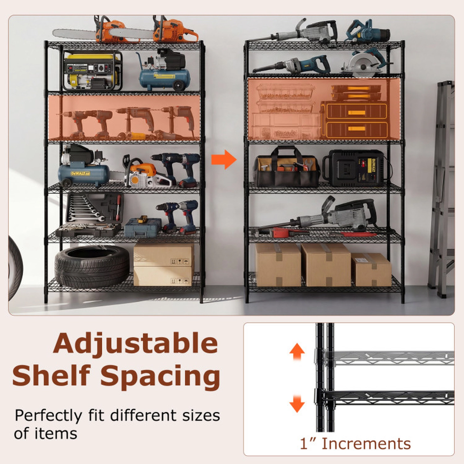 SUGIFT Set of 2 6-Tier 4800-lb Capacity Adjustable Utility Storage Shelves with V-Shaped Wire Racks