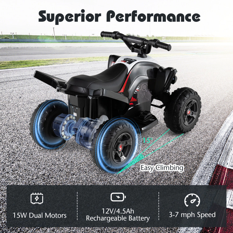Hivvago 12V Kids Ride On ATV 4-Wheeler Quad with LED Lights and 7 mph Max Speed