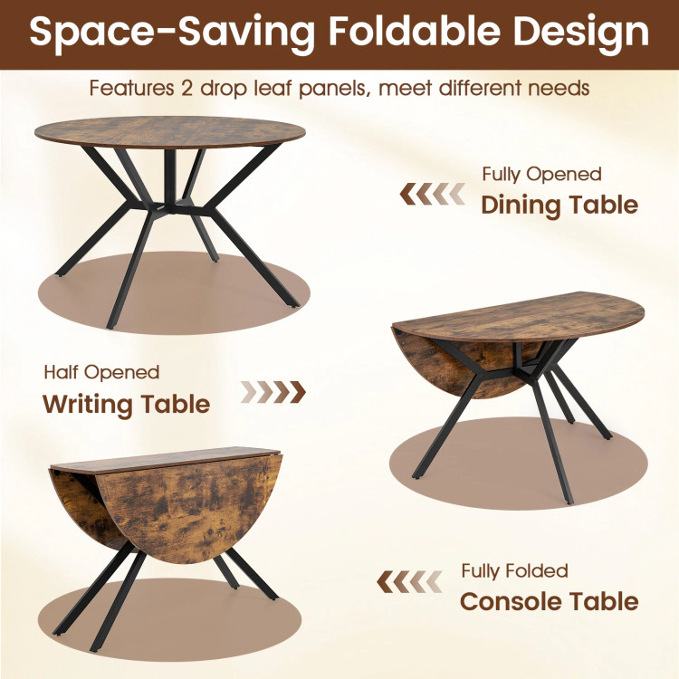 Hivvago Space-Saving Round Dining Table, 47", with Foldable Drop-Leaf Extension