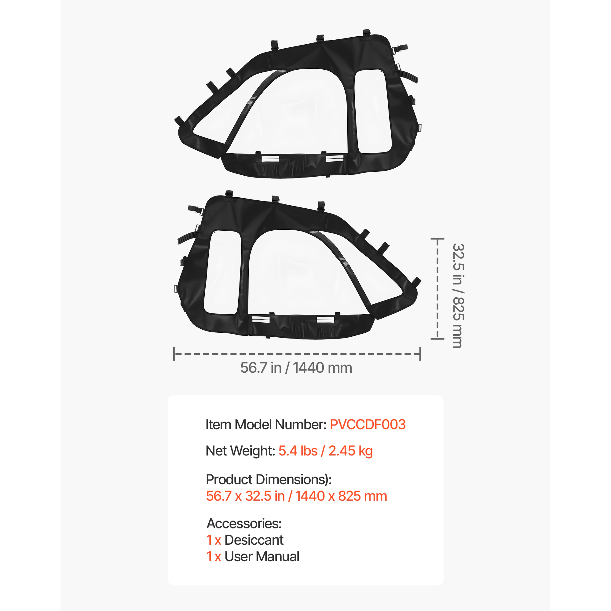 HONGGE Cab Enclosure Upper Doors, Soft Upper Doors, Windproof Upgraded Zipper UTV Soft Side Window Kit, with Windshields
