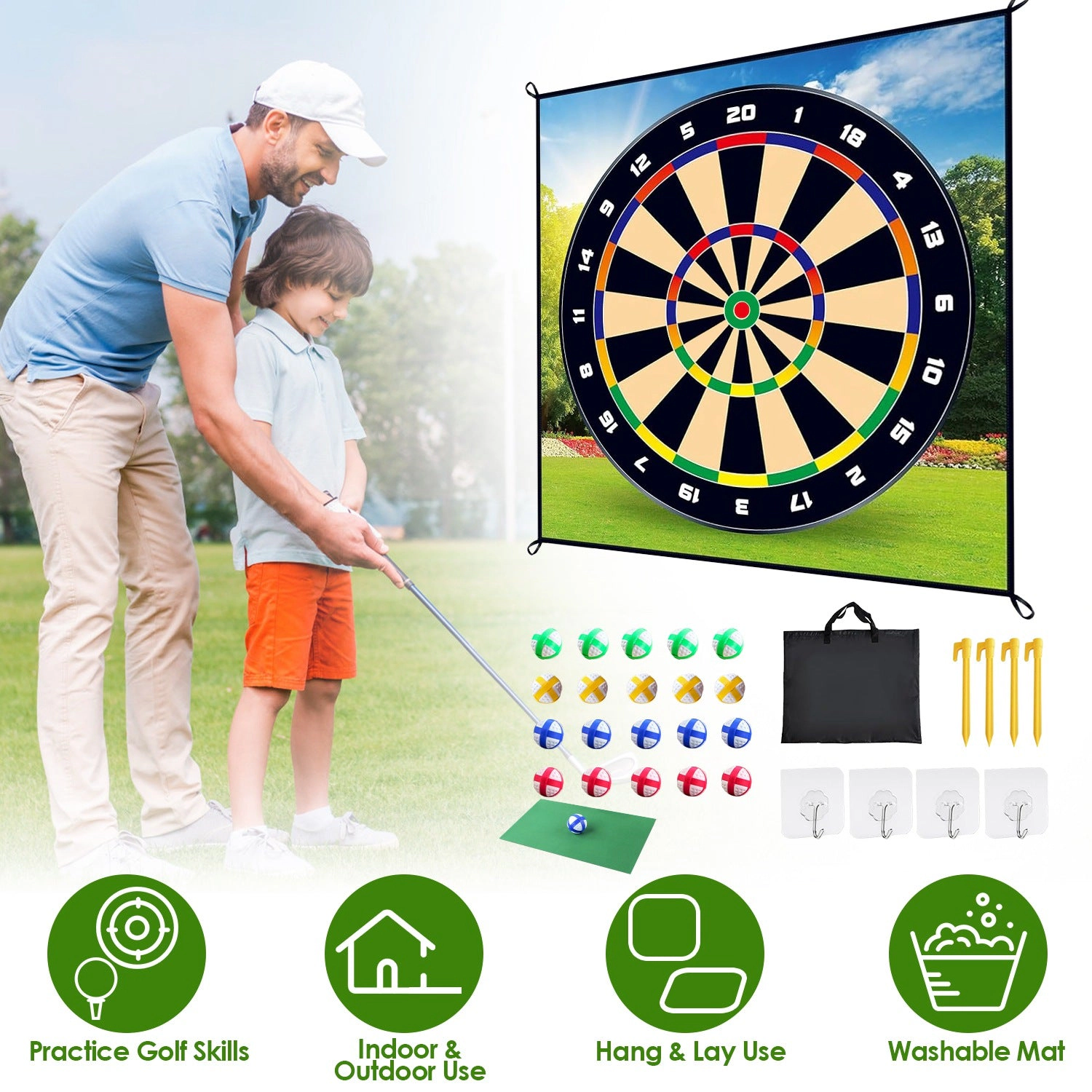GBruno 2-in-1 Golf Chipping Dart Game Mat Set