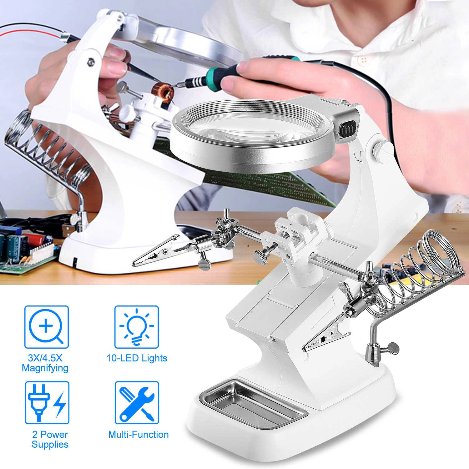 GBruno LED Magnifying Glass With Helping Hands Stand