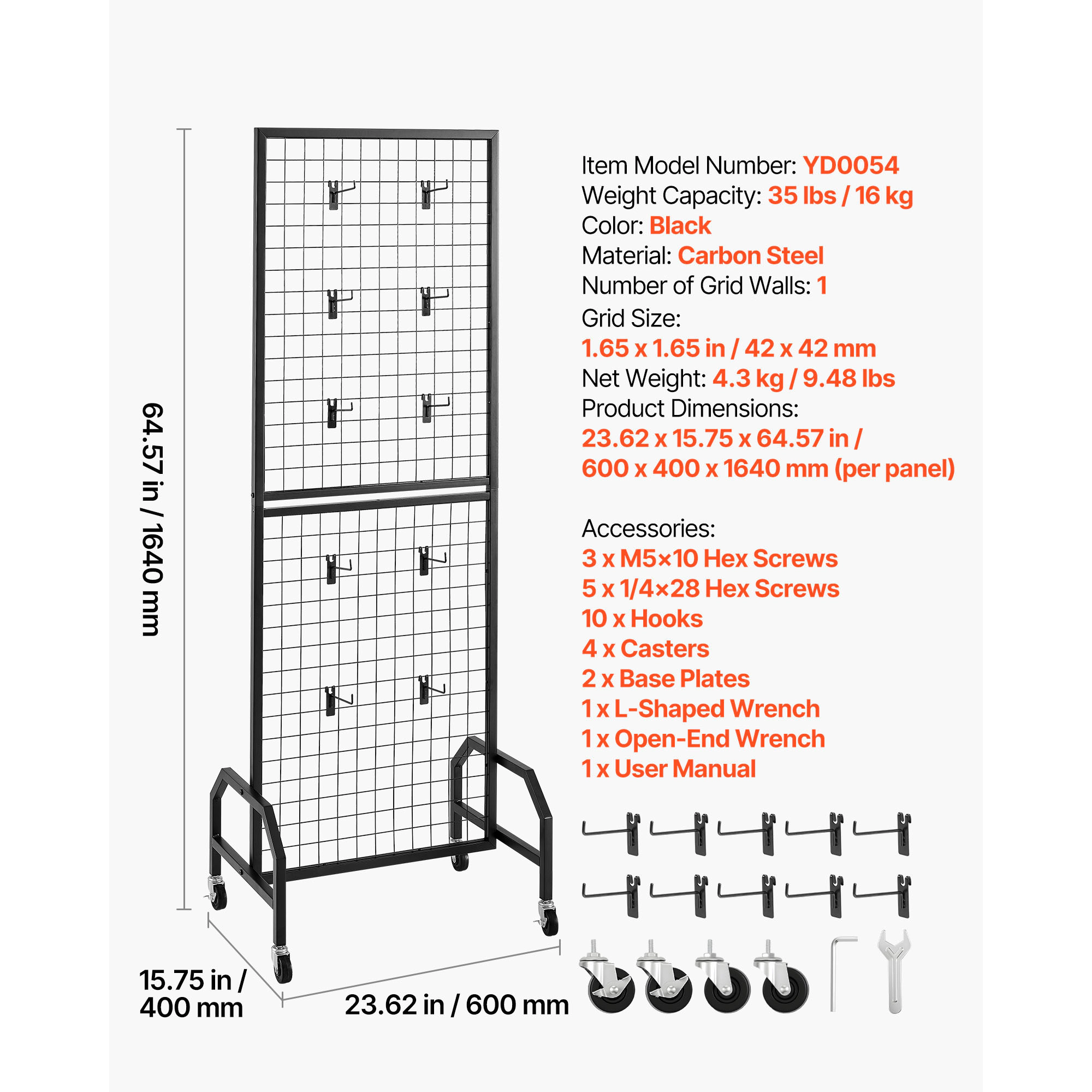 HONGGE Grid Wall Wire Grid Panels Display Art Display with and Hooks Gridwall for Craft