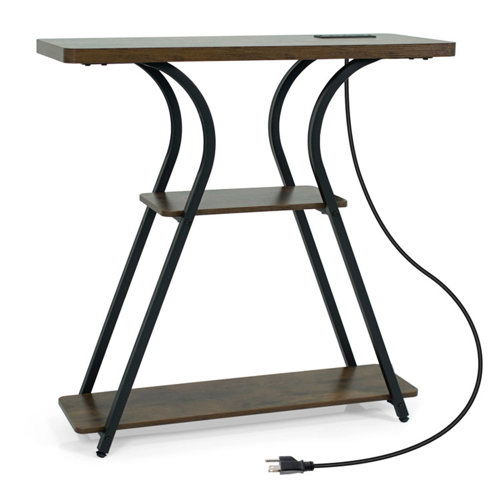 SUGIFT 32-in Narrow 3-Tier Entryway Console Table with Power Outlets and RGB LED Lights 88-lb Capacity Rustic Brown