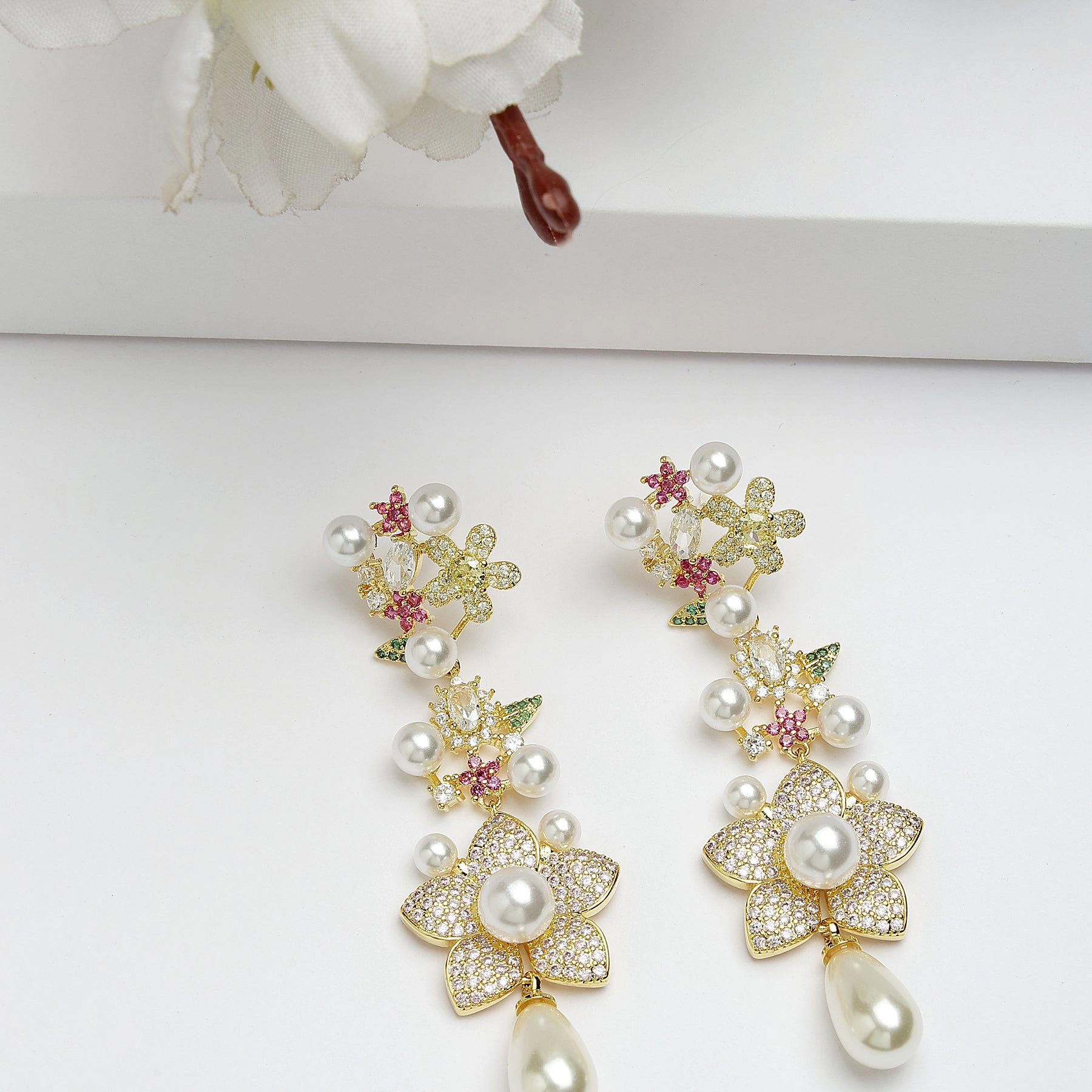 AGP PARIS Womens Diva Collection Zirconia Floral Dangle Drop Earrings