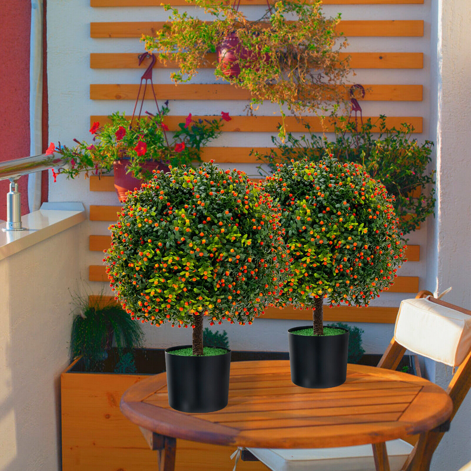 Slickblue 22 inch Faux Boxwood Topiary Trees Set of 2 for Porch Entryway Decor