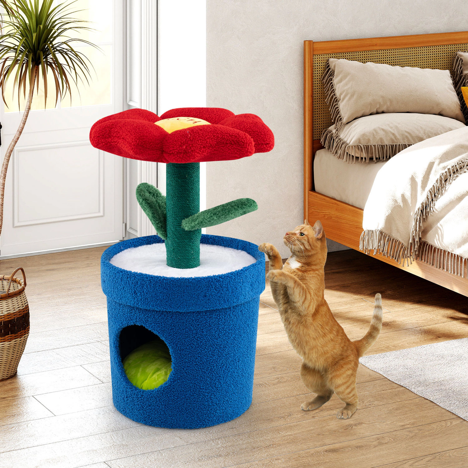 LJG Cute Cat Tree with Flower Padded Perch for Indoor Cats