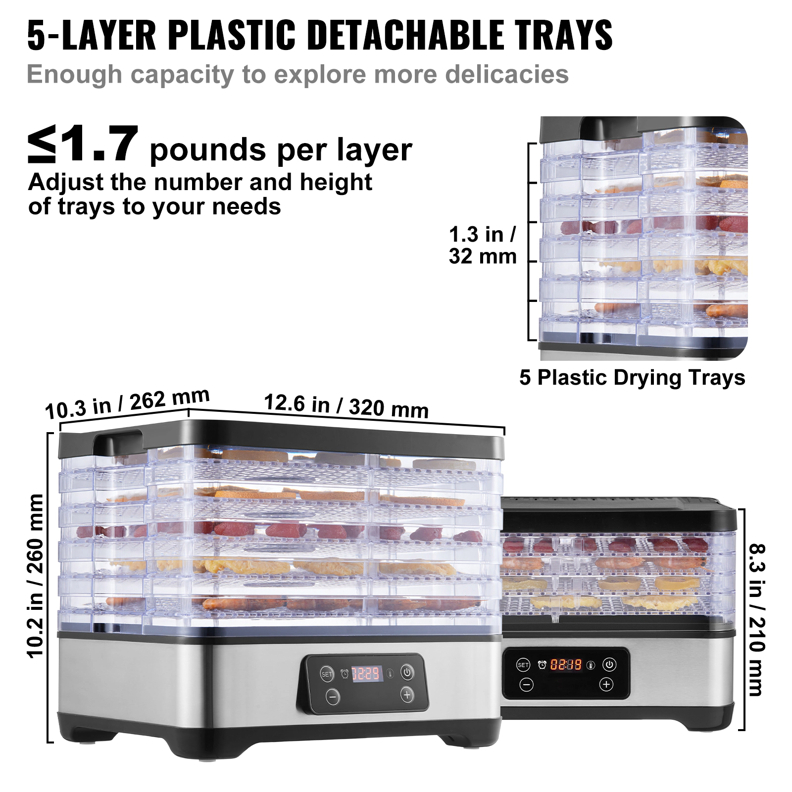 HONGGE Food Dehydrator Machine, Electric Dryer, Digital Adjustable Timer & Temperature for Jerky, Herb, Meat, Beef