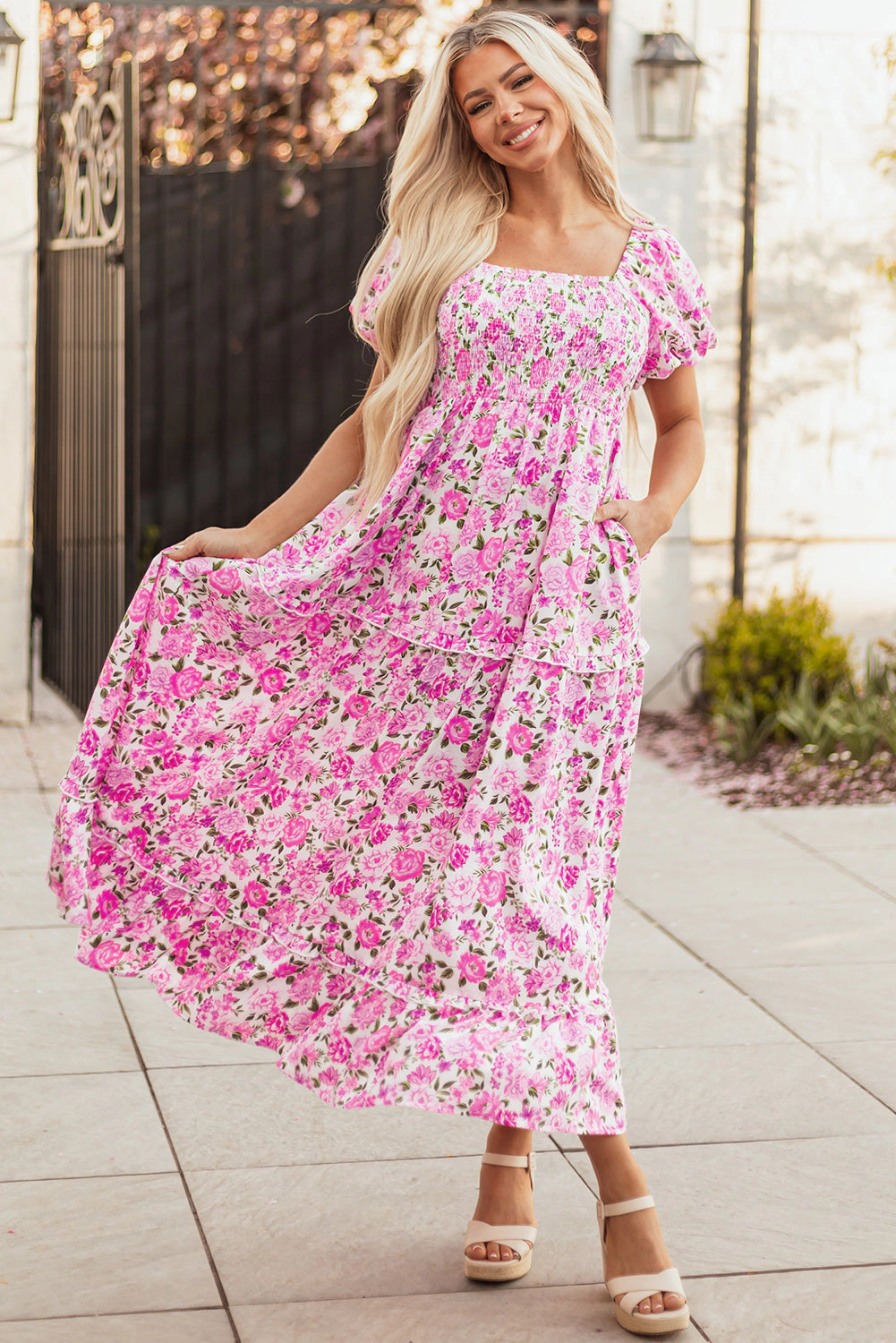 Threaded Pear Women's Raina Sleeve Flowy Long Dress