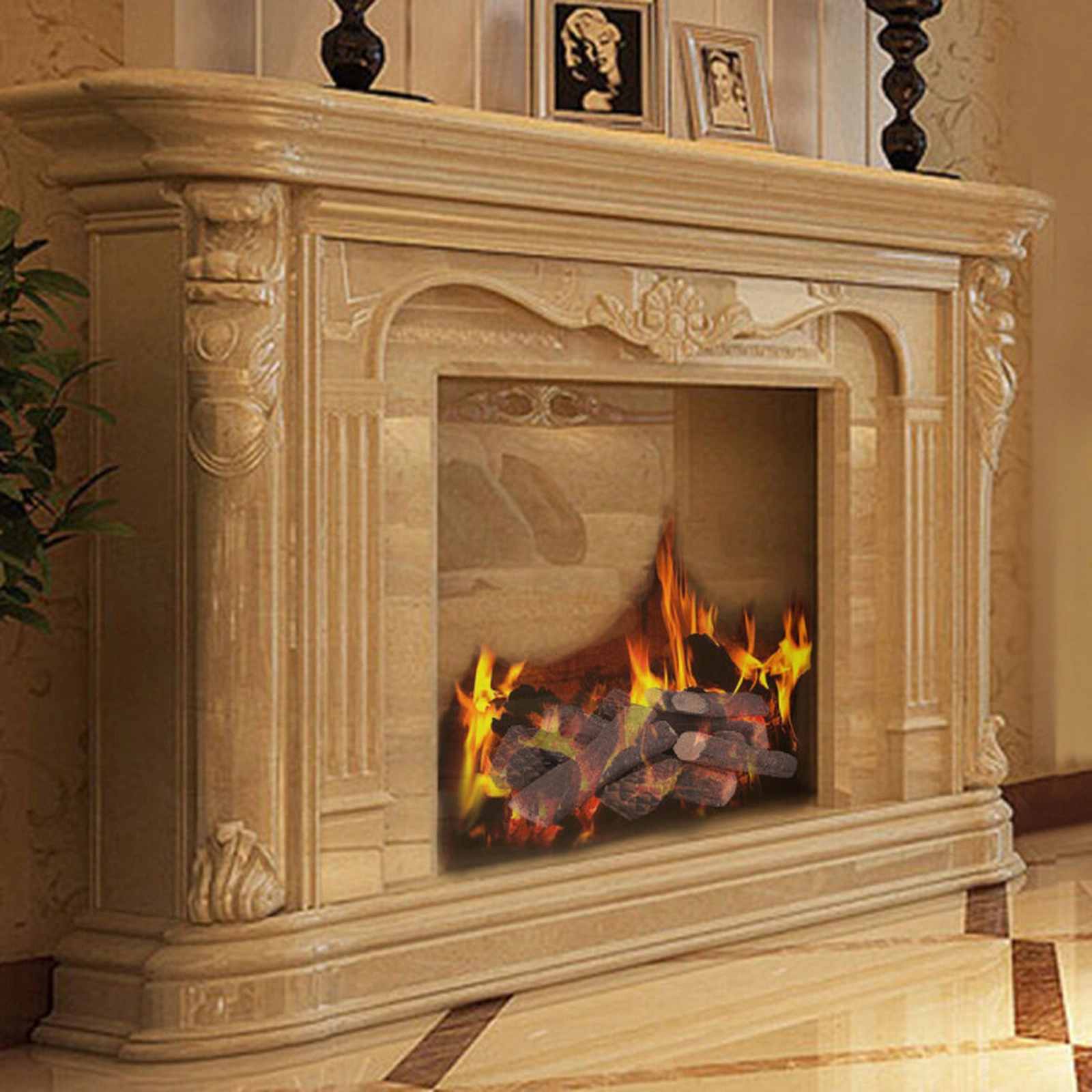 SUGIFT 9-Piece Realistic Ceramic Fireplace Logs Set for Gas Fireplaces 9 x 2 x 2-in Largest Log 1.6-lb Natural Wood