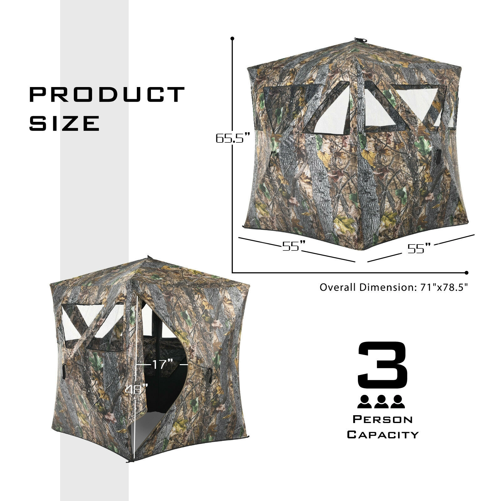 SUGIFT 3 Person Portable Pop-Up Ground Hunting Blind Tent Camouflage