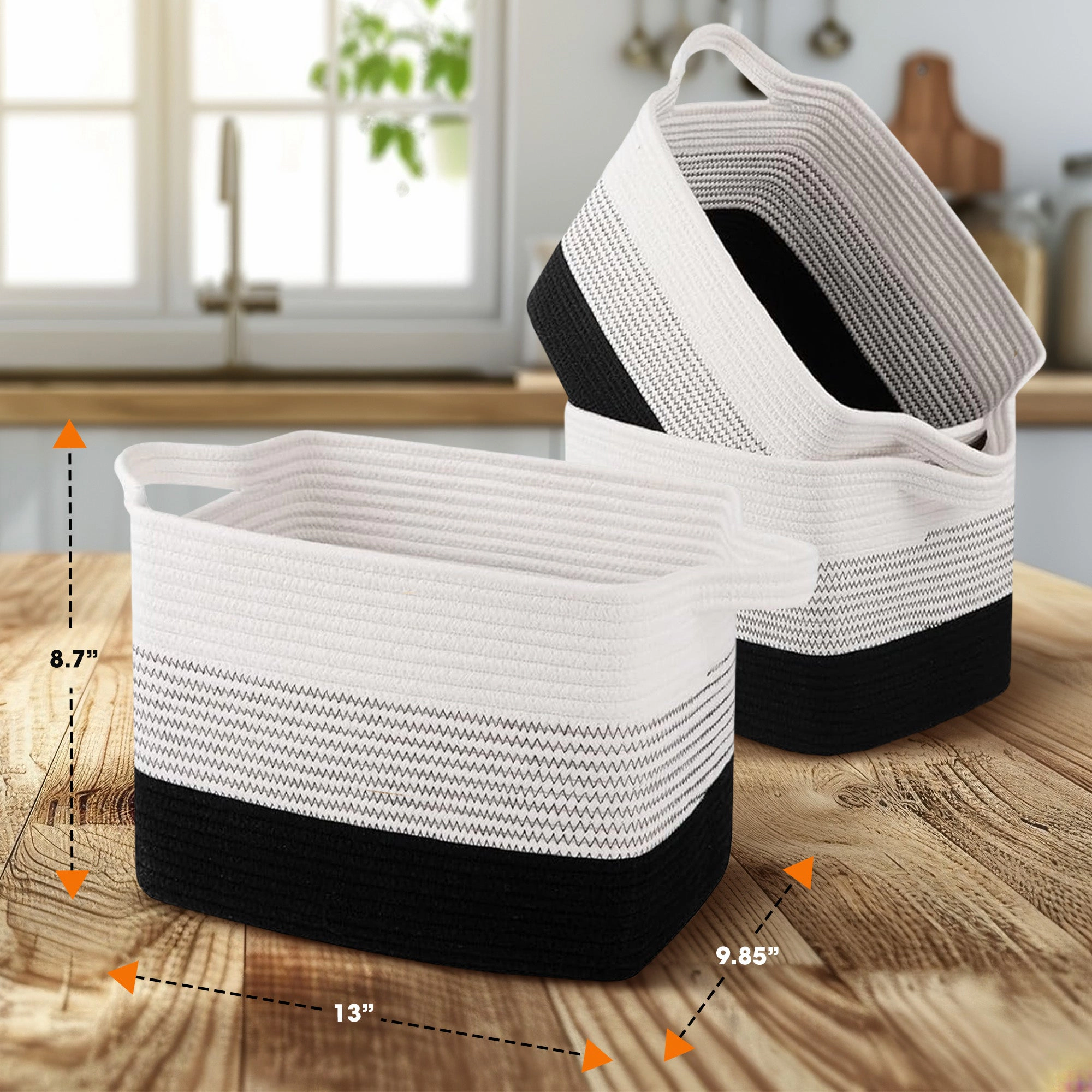 Cheer Collection 3-Pack Cotton Rope Storage Baskets – Soft for Home Kitchen Use