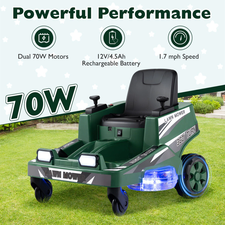 Hivvago 12V Ride on Lawn Mower for Kids with Dual Control Sticks and LED Lights