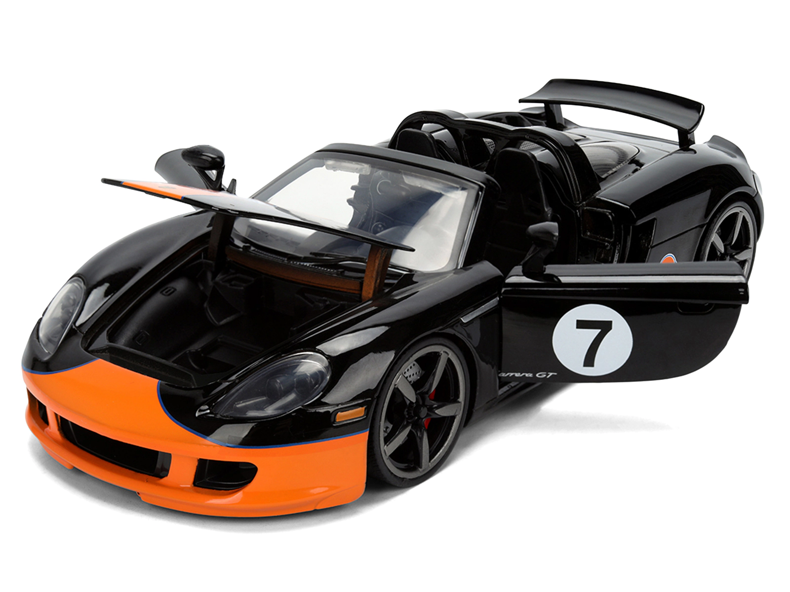 Jada Porsche Carrera Gt Convertible #7 "Gulf Oil" Black With Orange Graphics "Hyper-Spec" Series 1/24 Diecast