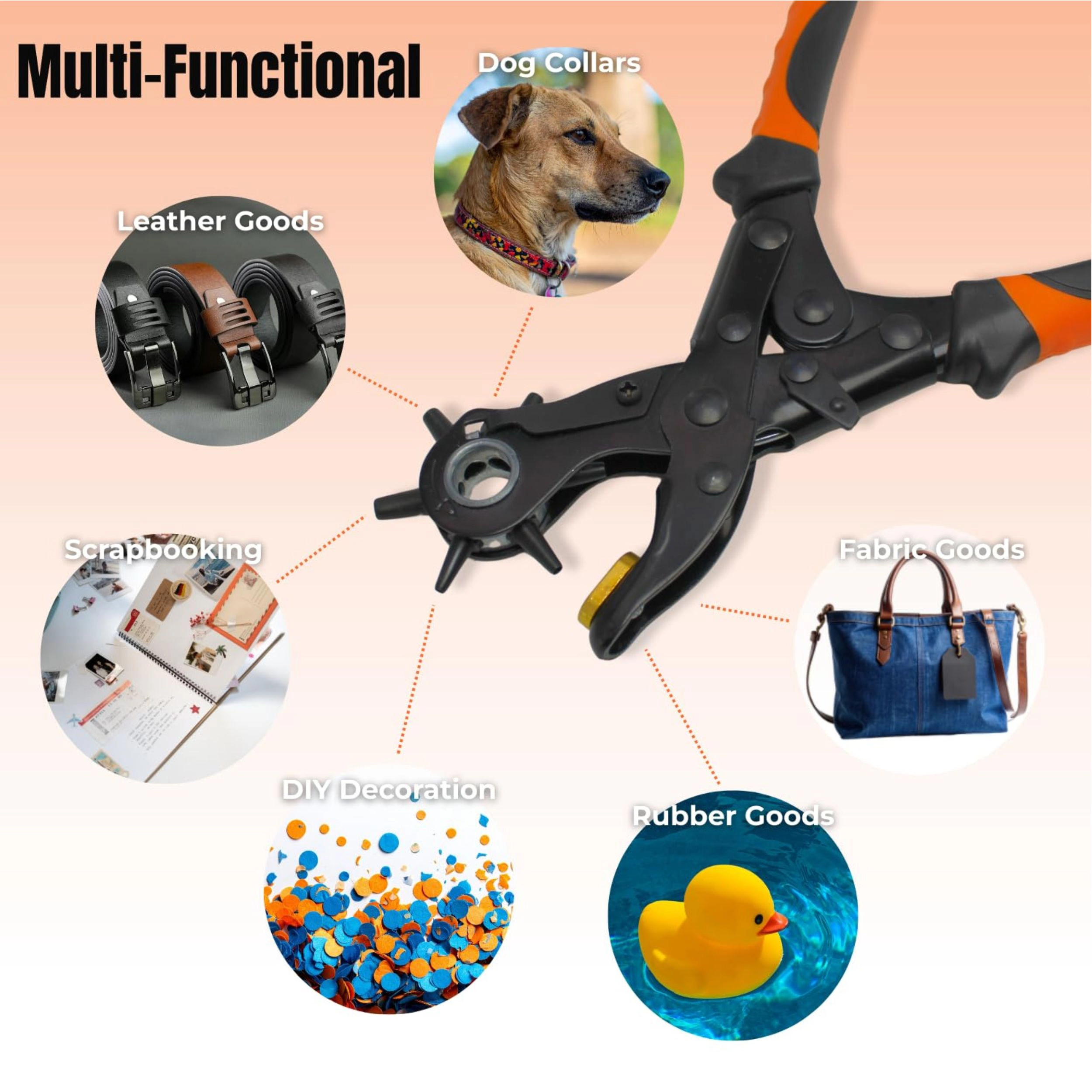 Stock Preferred Heavy Duty Revolving Hole Punch Pliers Kit with 6 Sizes Steel Ruler and File