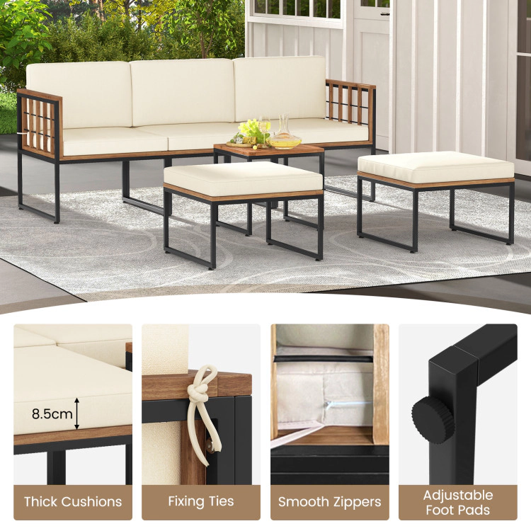 Hivvago 6 Pieces Acacia Wood Patio Furniture Set With Coffee Table And Ottomans