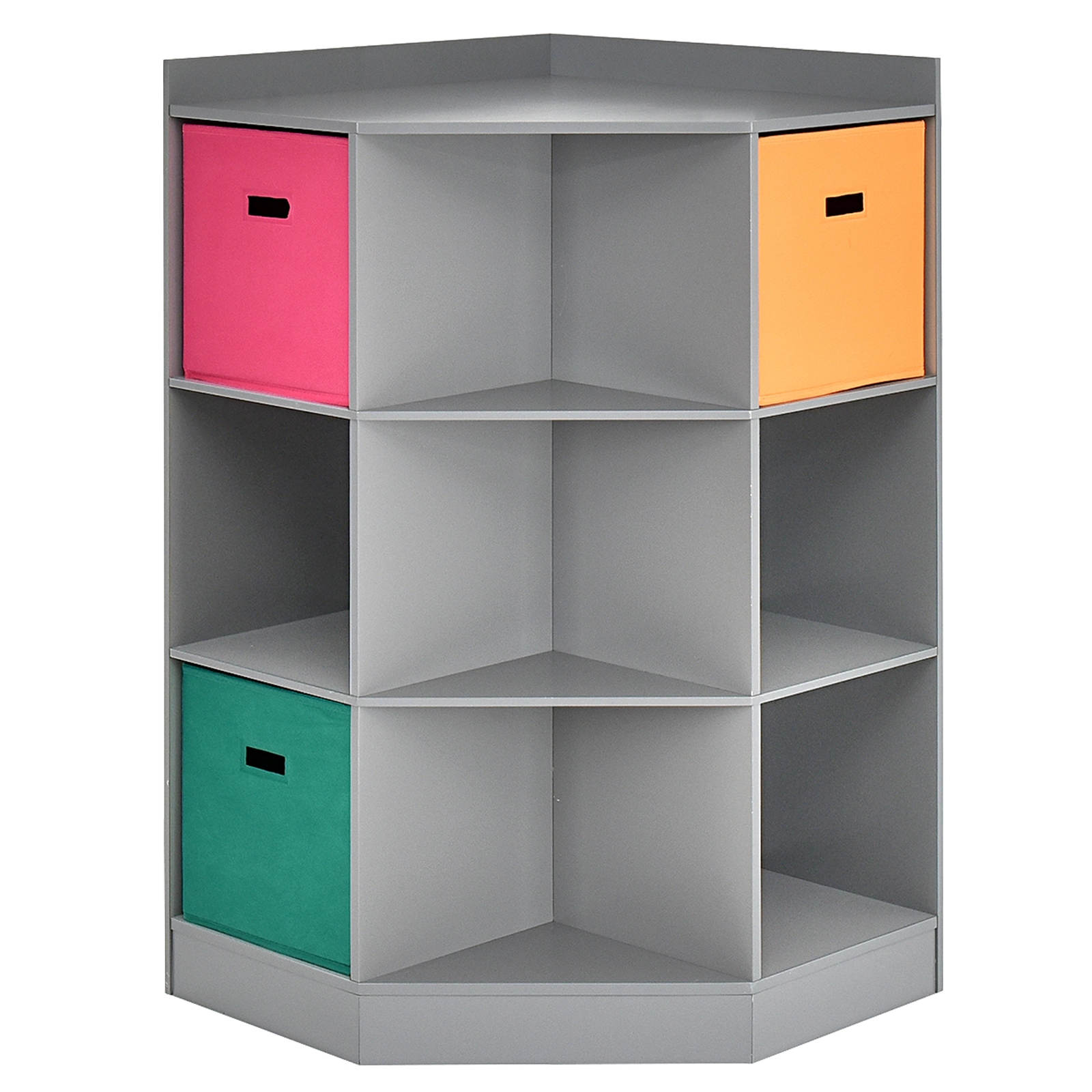 SUGIFT 3-Tier 110-lb Top Corner Kids Storage Shelf and Cabinet with 6 Square Cubes and Triangle Shelves