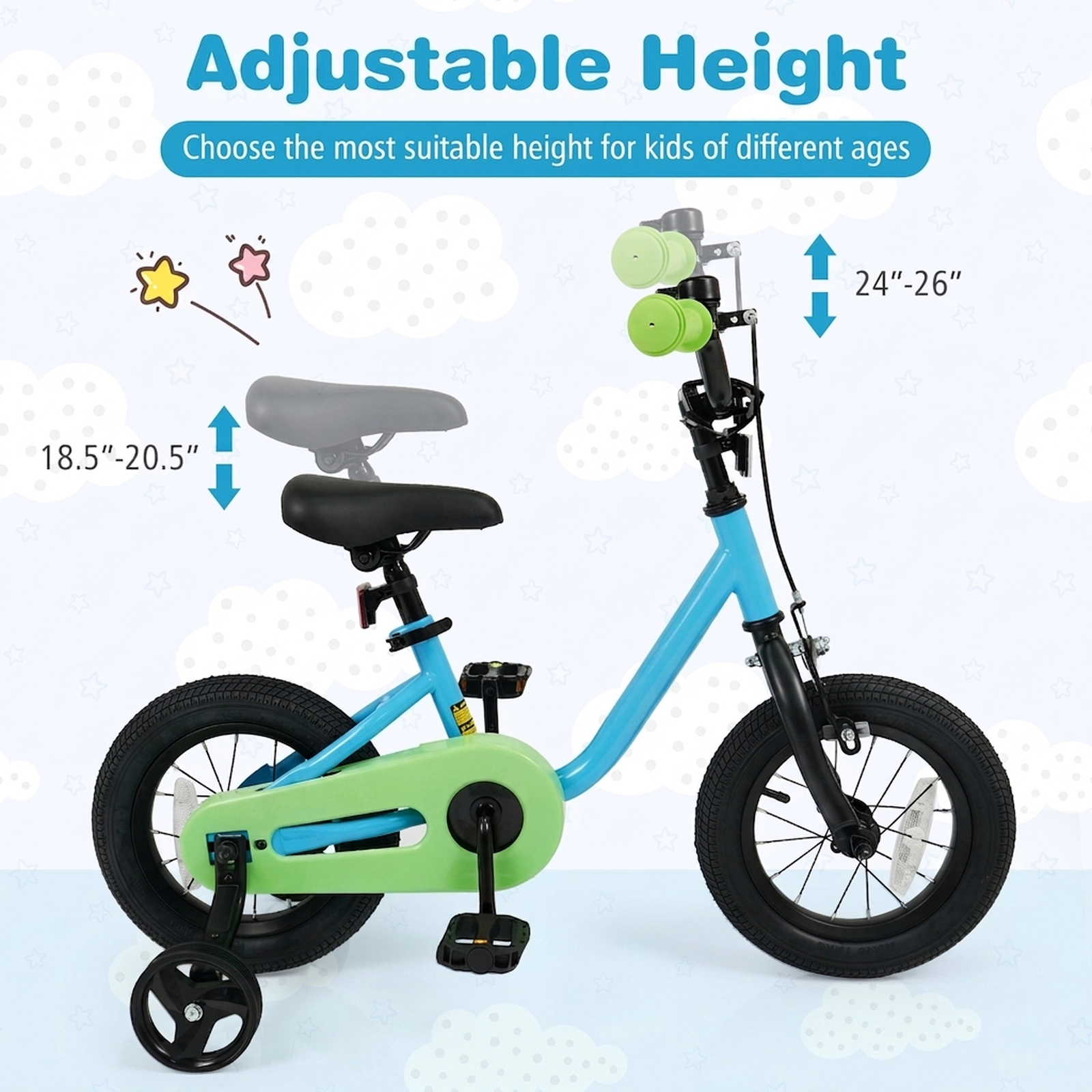 12-in Kids Bike Boys/Girls with Detachable Training Wheels Enclosed Chain Guard and Wheel Reflectors Ages 3-4 Blue