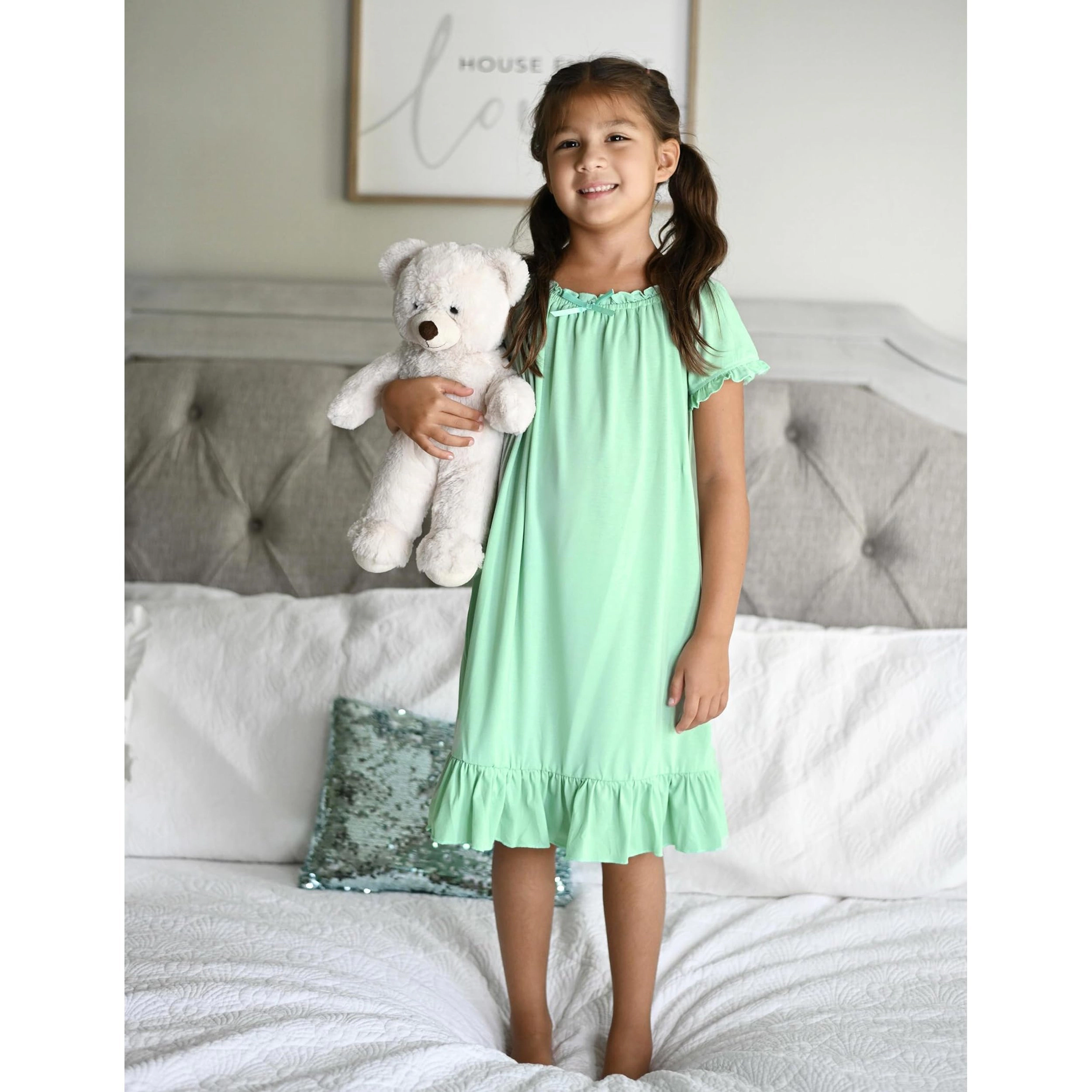 Arshiner Girls Nightgowns Sleepwear Short Sleeve Victorian Pajama Dress Soft Princess Sleepshirt