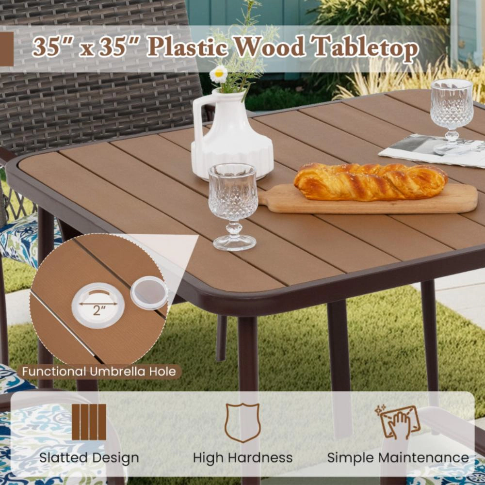 Hivvago 5 Pieces Patio Dining Set 4 Cushioned Rattan Armchairs And Square Table