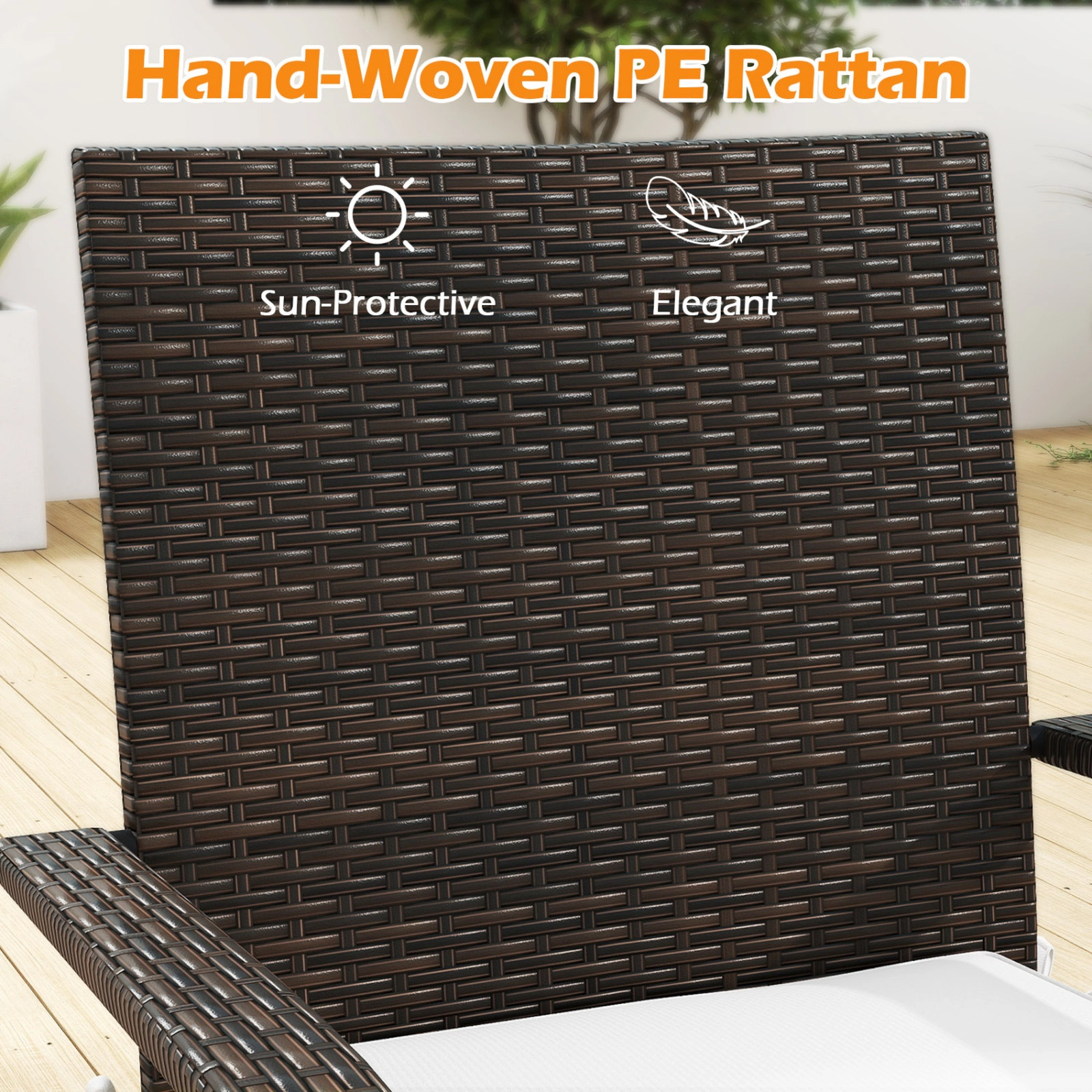 SUGIFT 3-Piece PE Rattan Patio Conversation Set with Tempered Glass Top Table 400-lb Chair Capacity Mix Brown/Beige