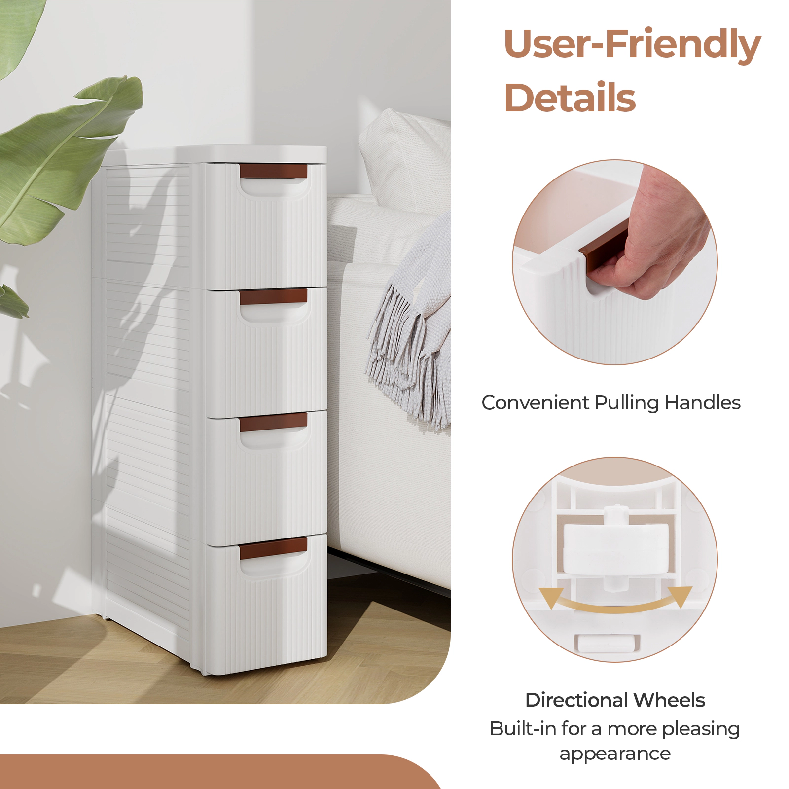 SUGIFT 7.5-Inch White 4-Drawer Slim Rolling Storage Cart