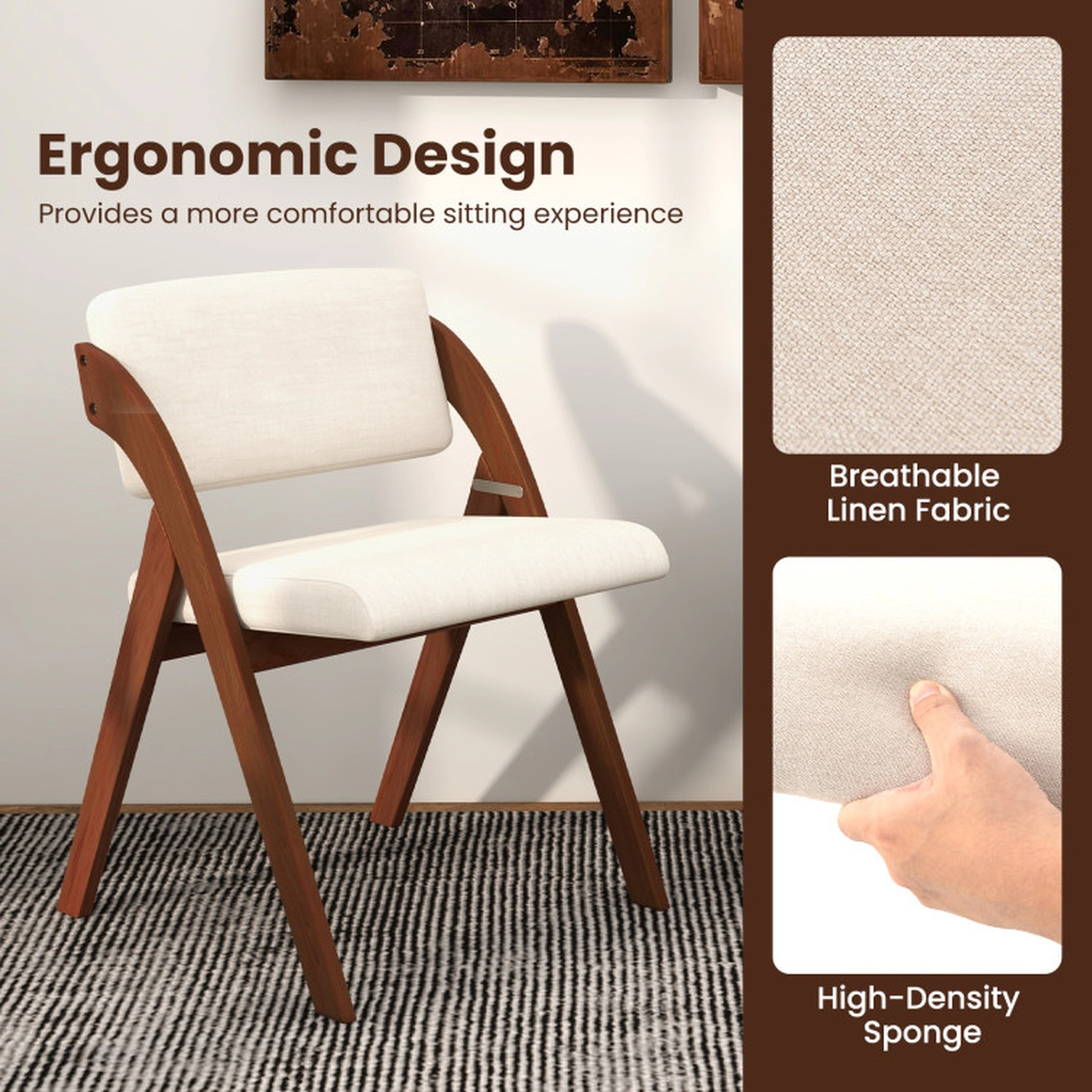 SUGIFT Set of 4 Walnut Folding Dining Chairs with Padded Seats, No Assembly