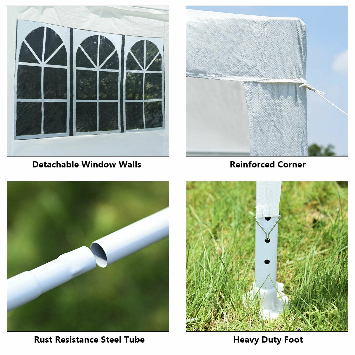 SUGIFT White Outdoor Party Canopy Tent with 4 Removable Sidewalls and Steel Frame 10-ft W 10-ft D 8.5-ft H