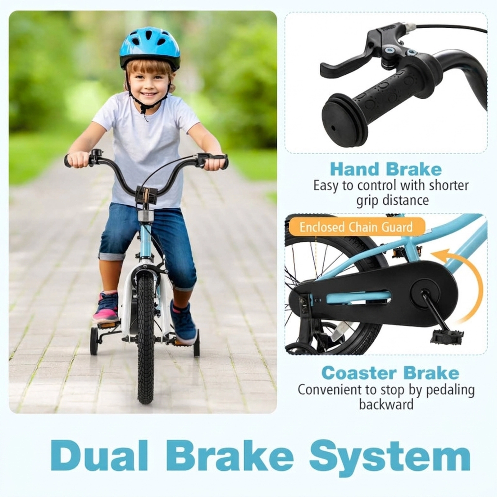 SUGIFT Kids Blue 16-in Bike with Shock Absorbing Rubber Tires and Training Wheels 21-in Saddle H Ages 4-7