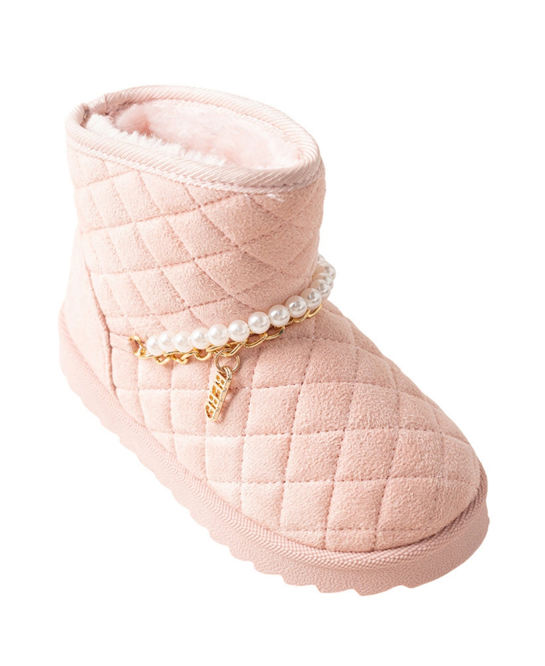 Bebe Girl's Toddler Quilted Cozy Boot with Pearl Chain Charm