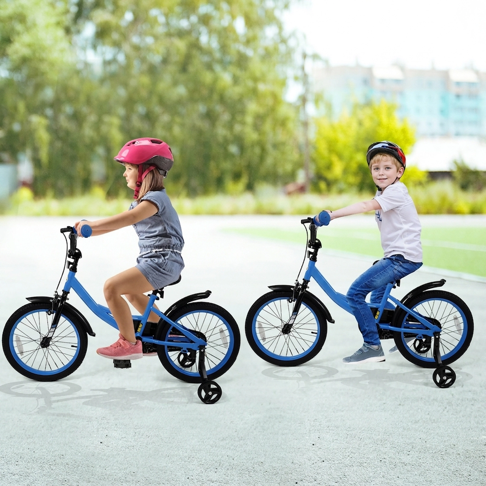 18-in Kids Bike Navy Ages 4-8 Detachable Training Wheels Adjustable Seat Kickstand and Reflectors 145-lb Seat Capacity